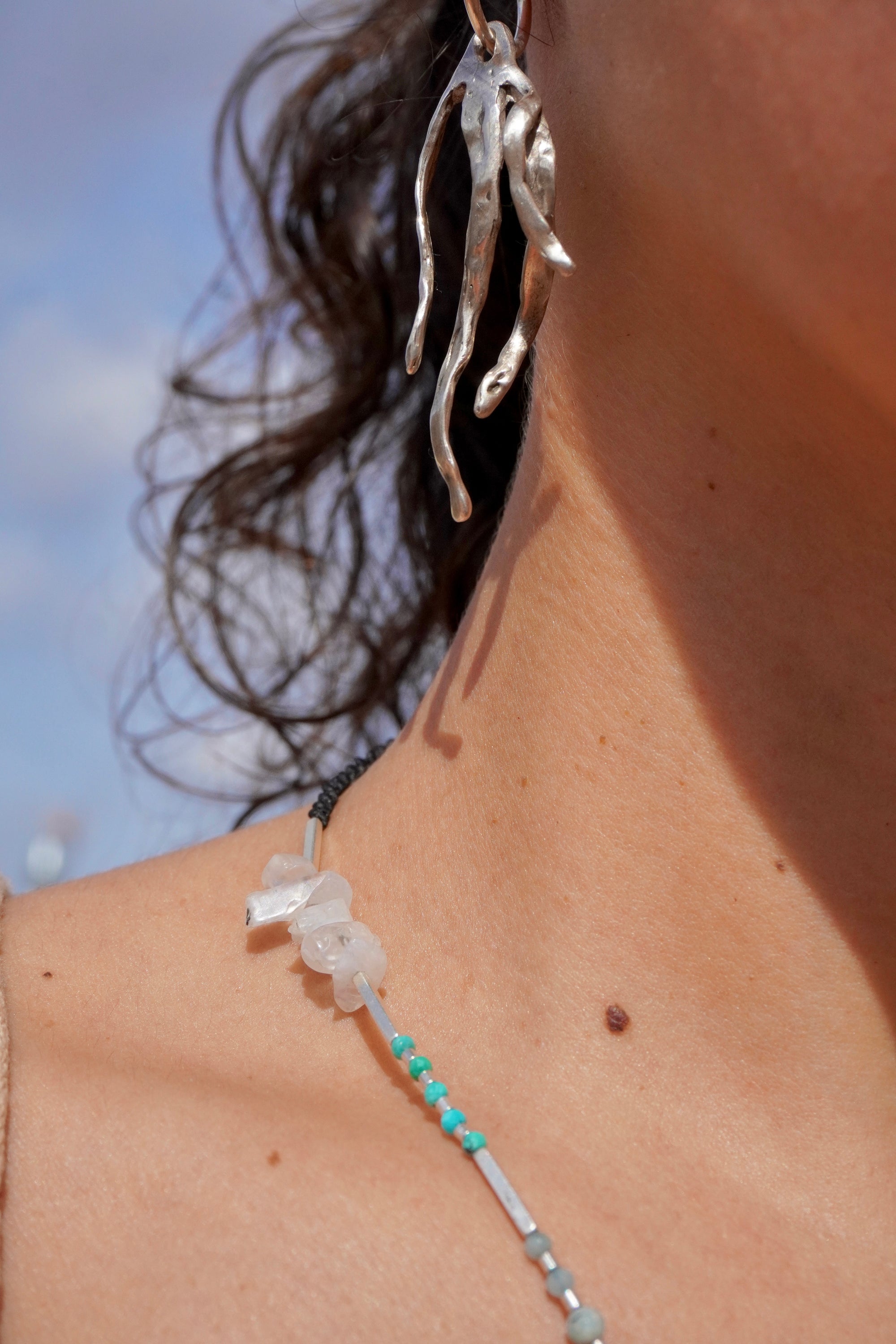 Collar Punta de Turquesa, Amazonita, Piedra Luna Arcoíris y Labradorita