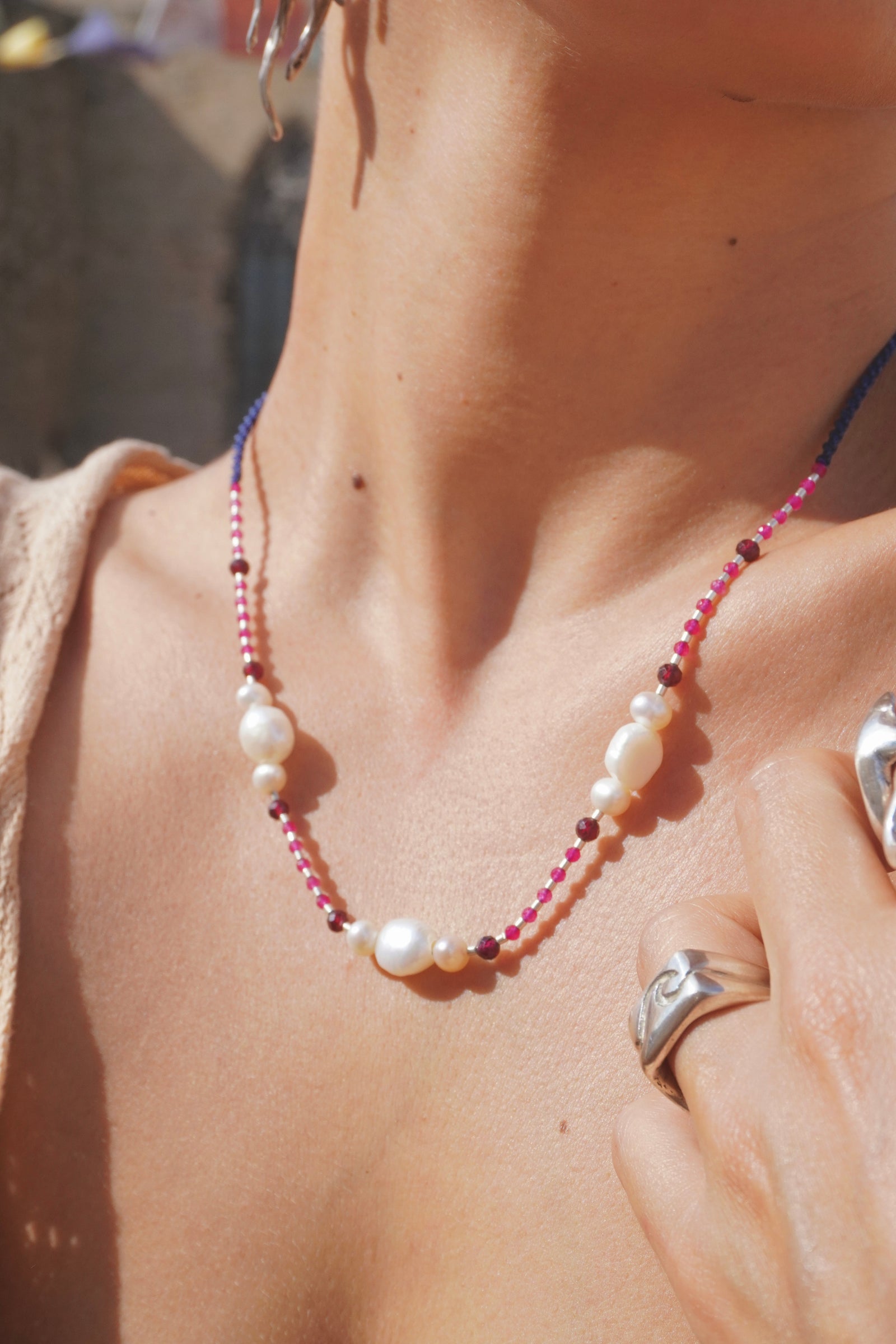 Collar Perlas, Rubí y Granate