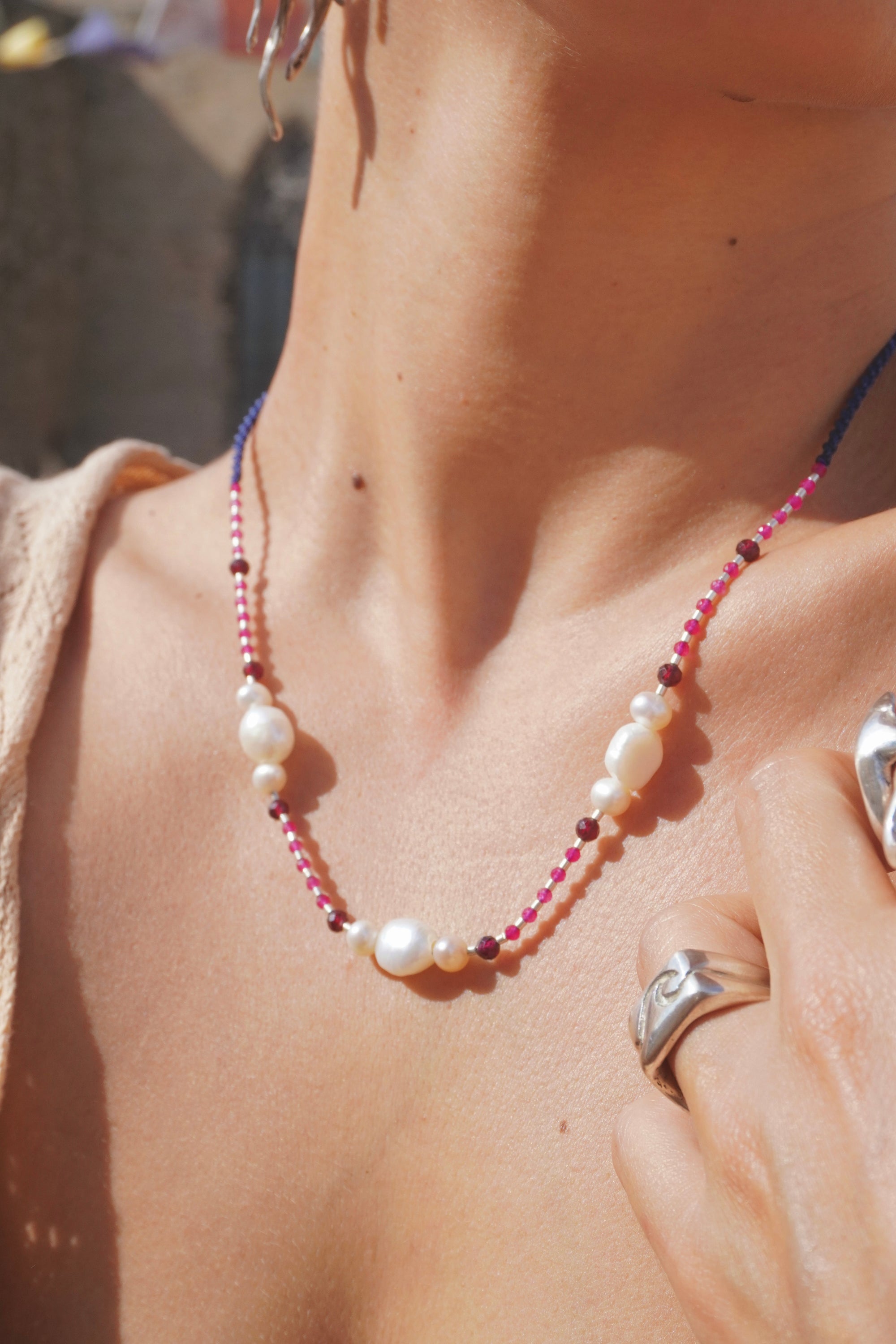 Collar Perlas, Rubí y Granate