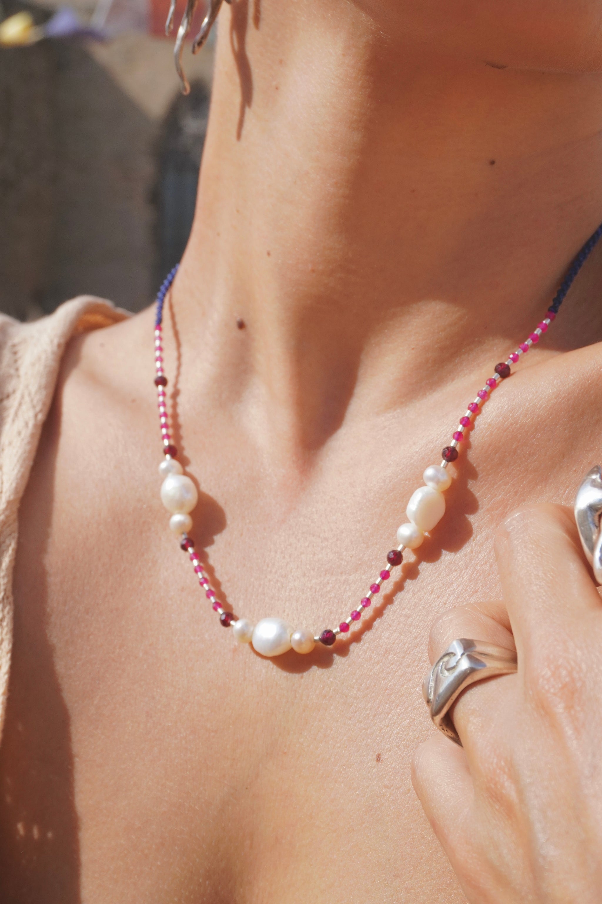 Collar Perlas, Rubí y Granate