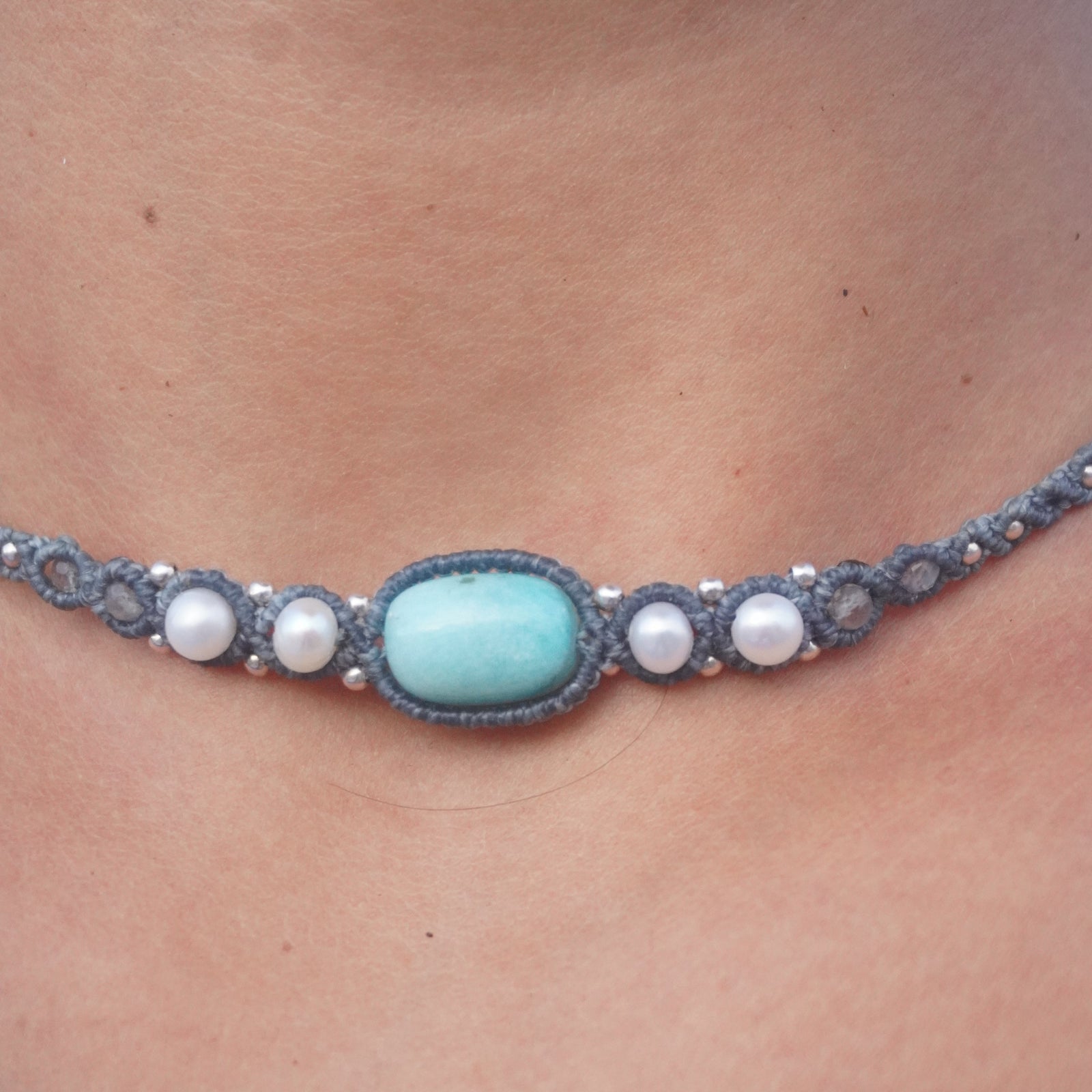 Choker de Amazonita, Perlas y Labradorita