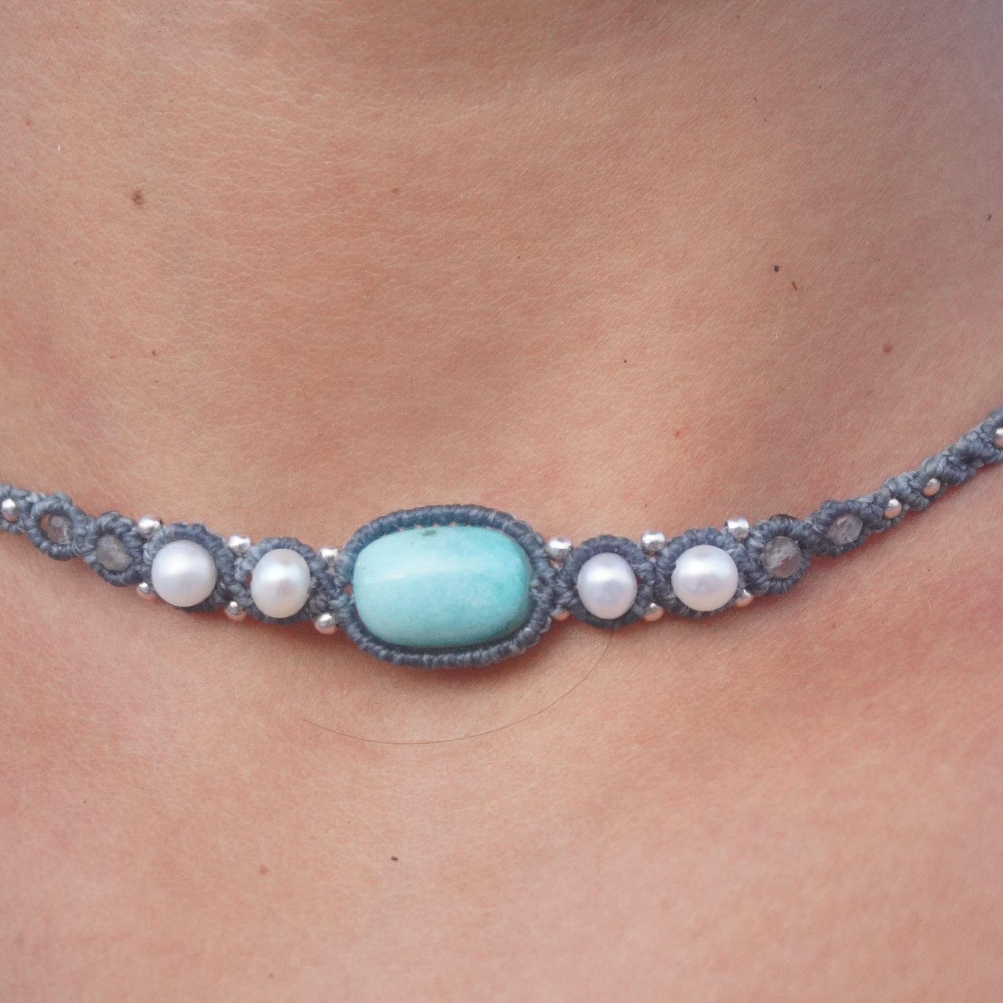 Choker de Amazonita, Perlas y Labradorita
