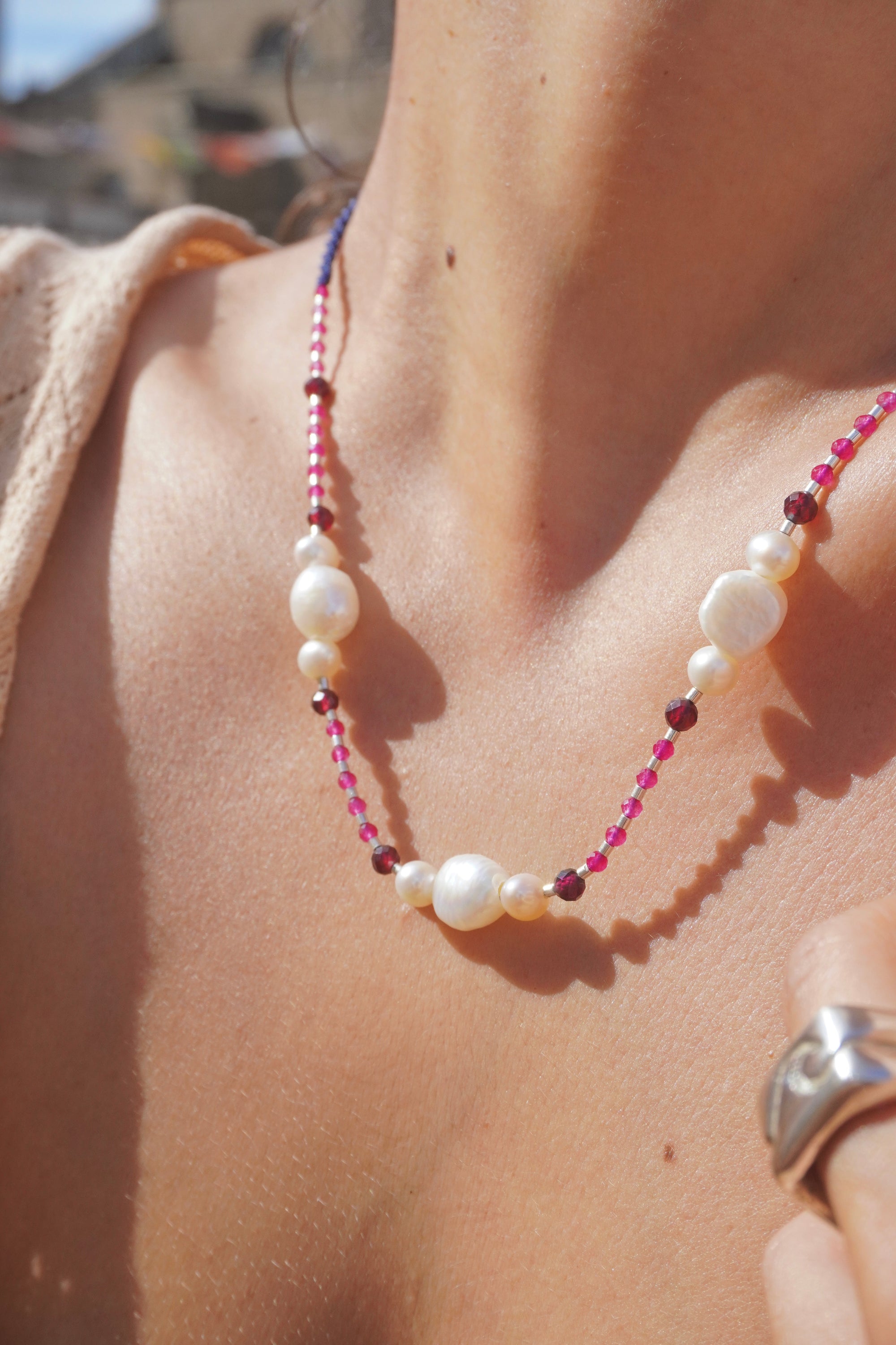 Collar Perlas, Rubí y Granate