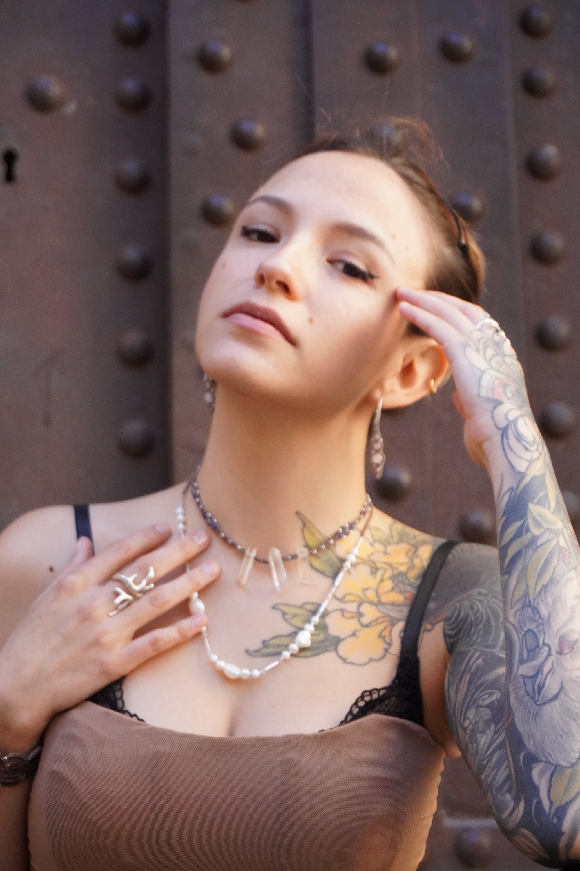 Collar con perlas y cuarzo cristal