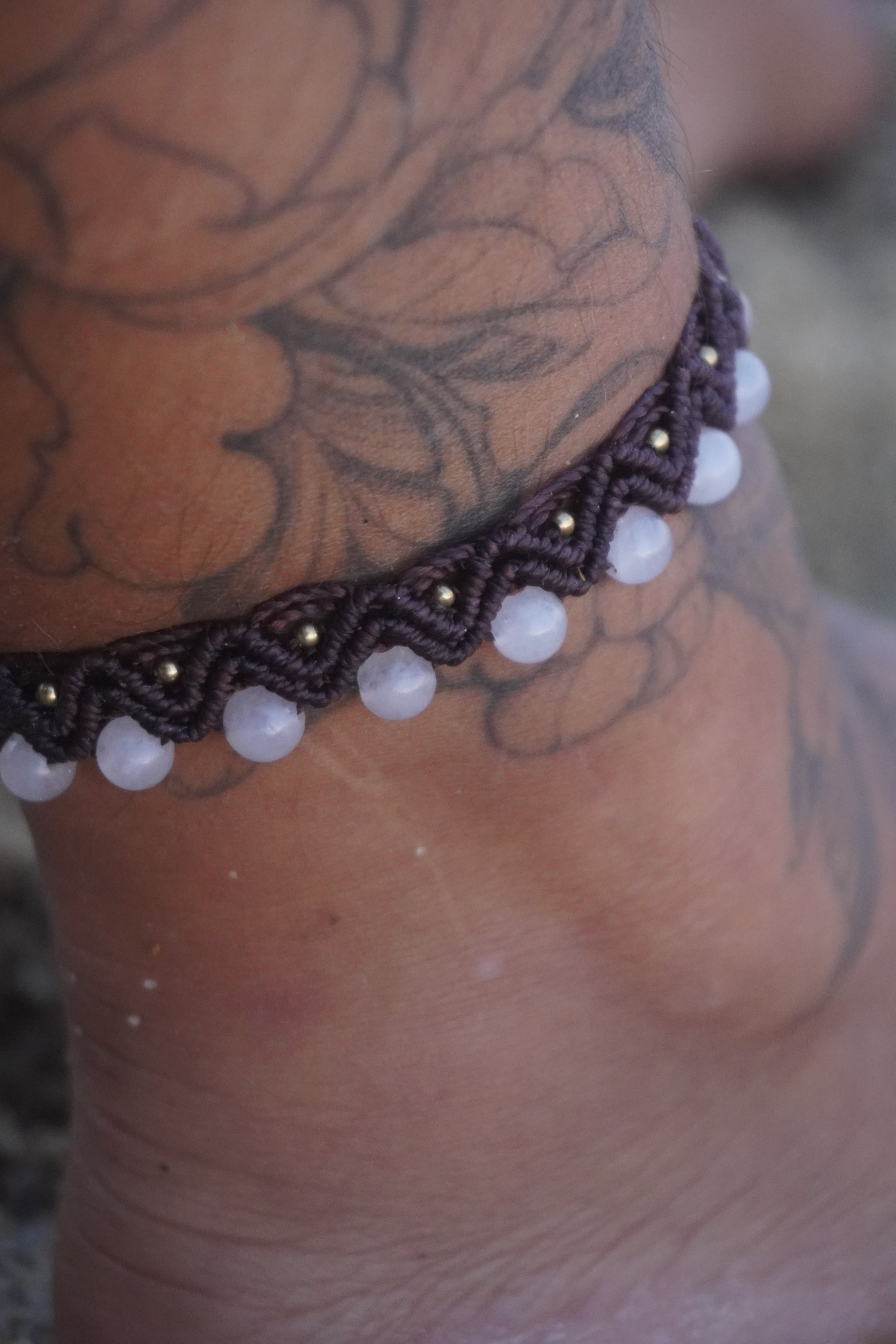 Tobillera de macramé con Cuarzo rosa