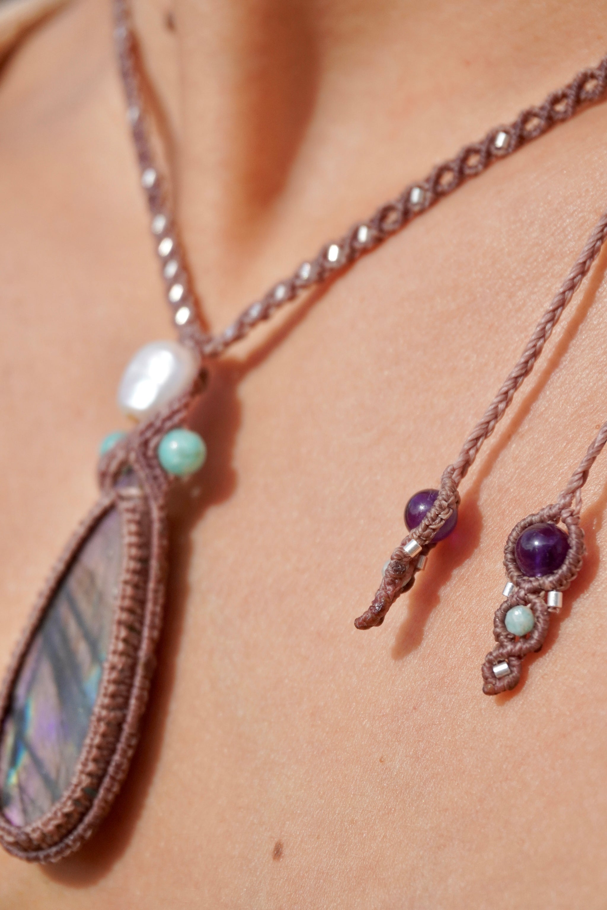 Collar labradorita, Amazonita, Perla y Amatista