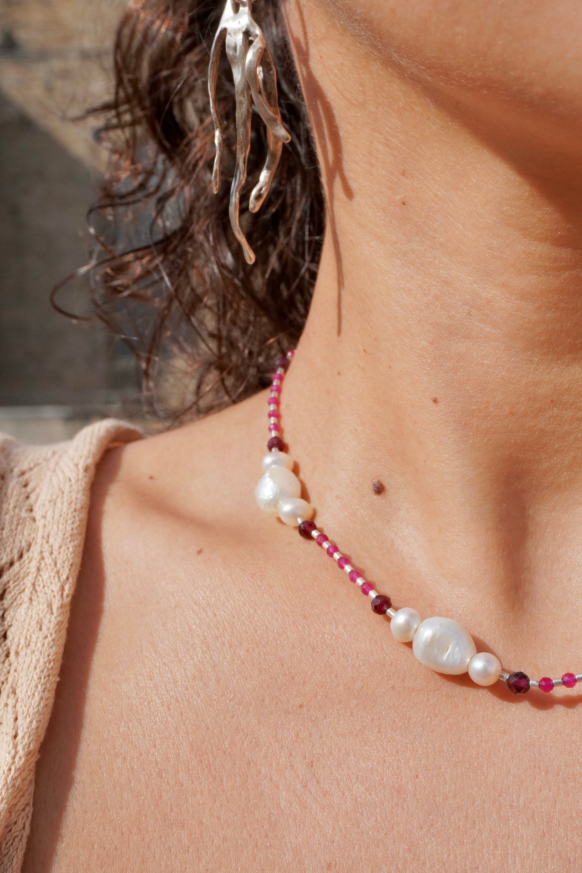 Collar Perlas, Rubí y Granate