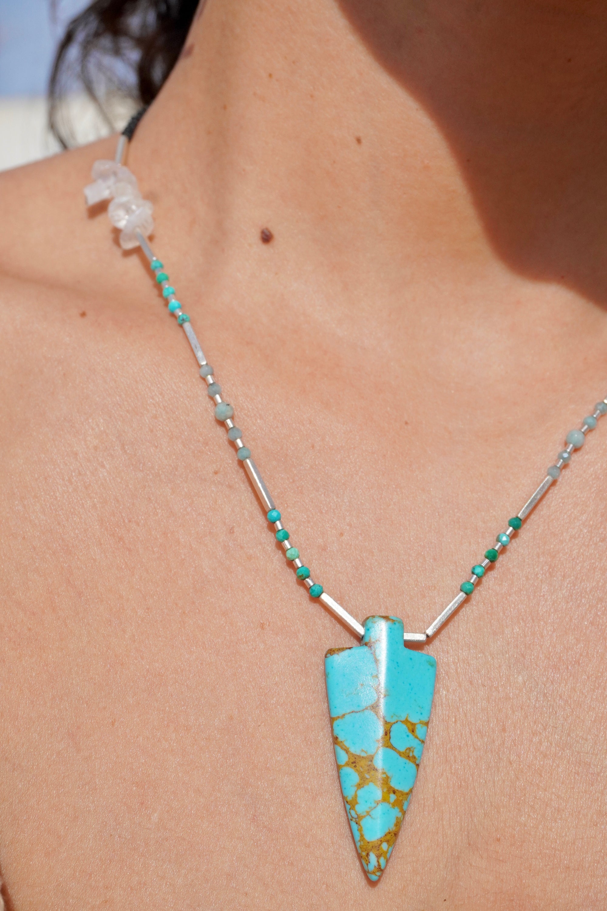 Collar Punta de Turquesa, Amazonita, Piedra Luna Arcoíris y Labradorita