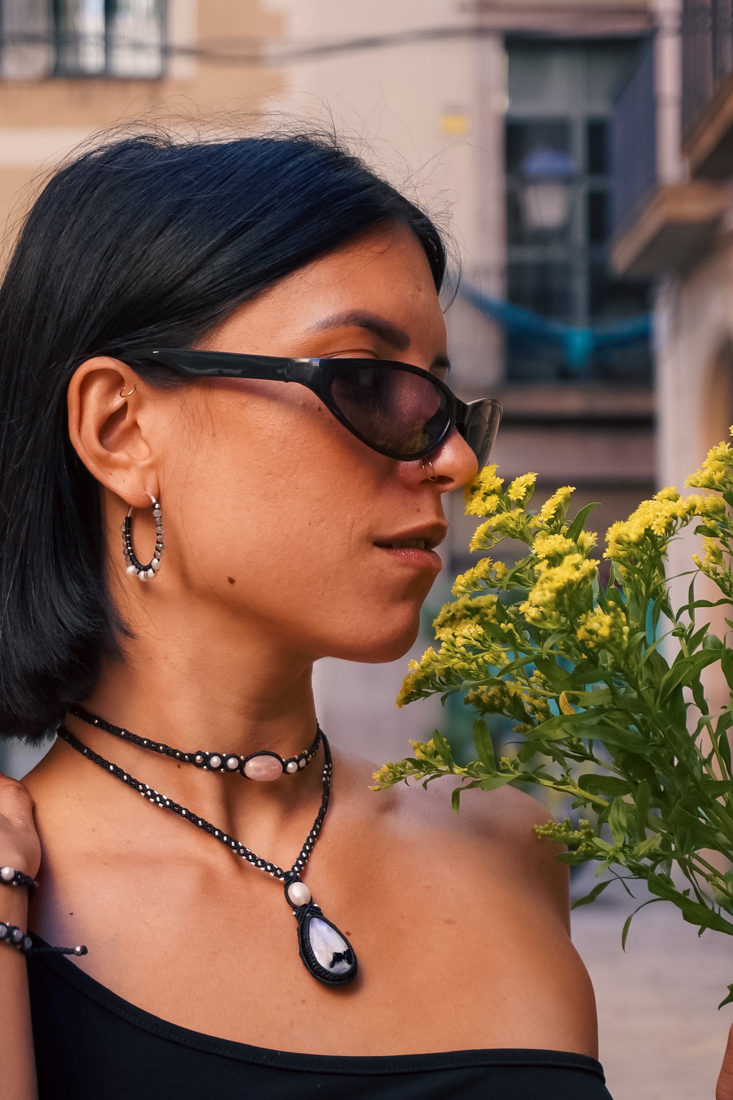 Collar de Piedra Luna Arcoíris, perla, amatista y cuarzo rosa