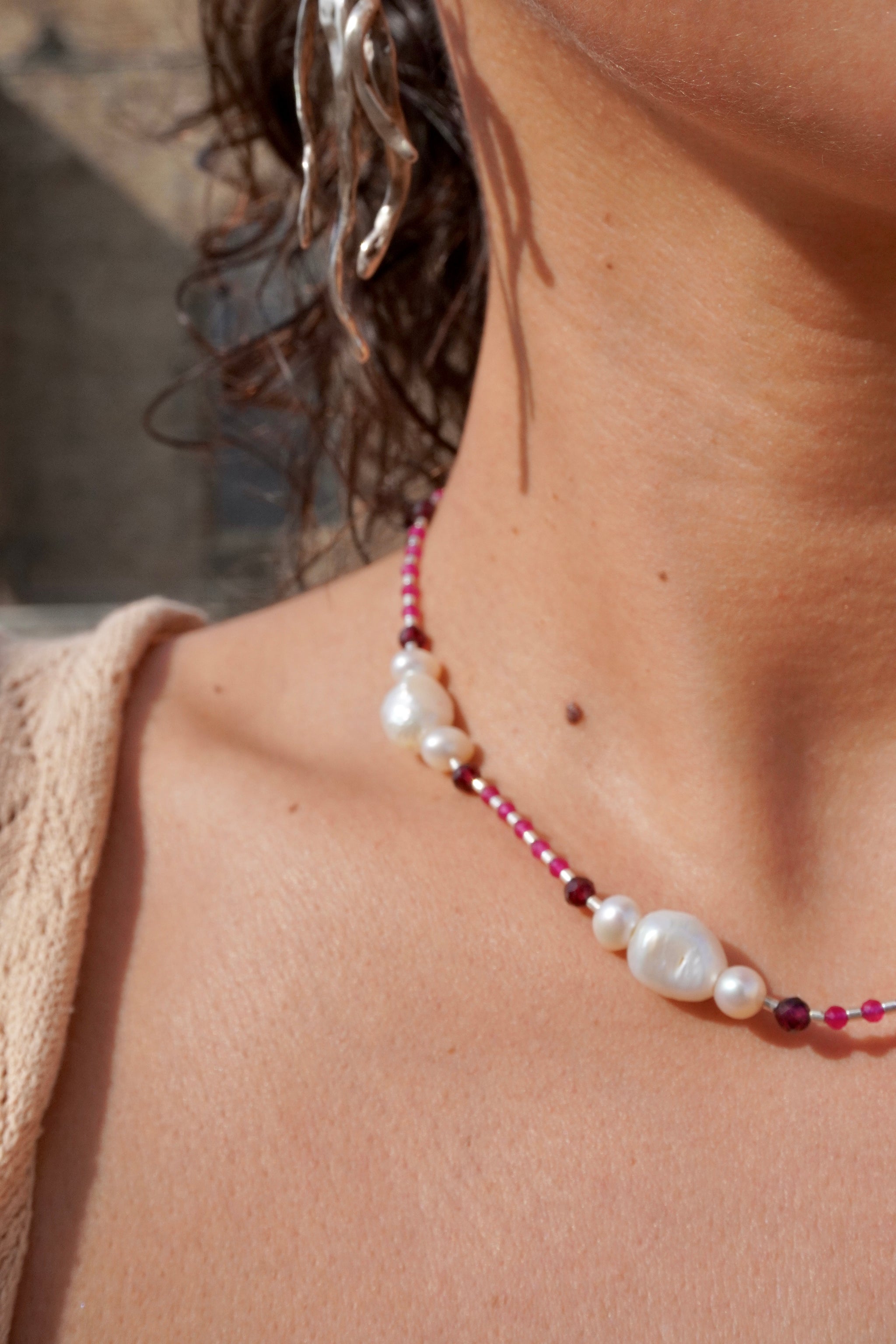 Collar Perlas, Rubí y Granate