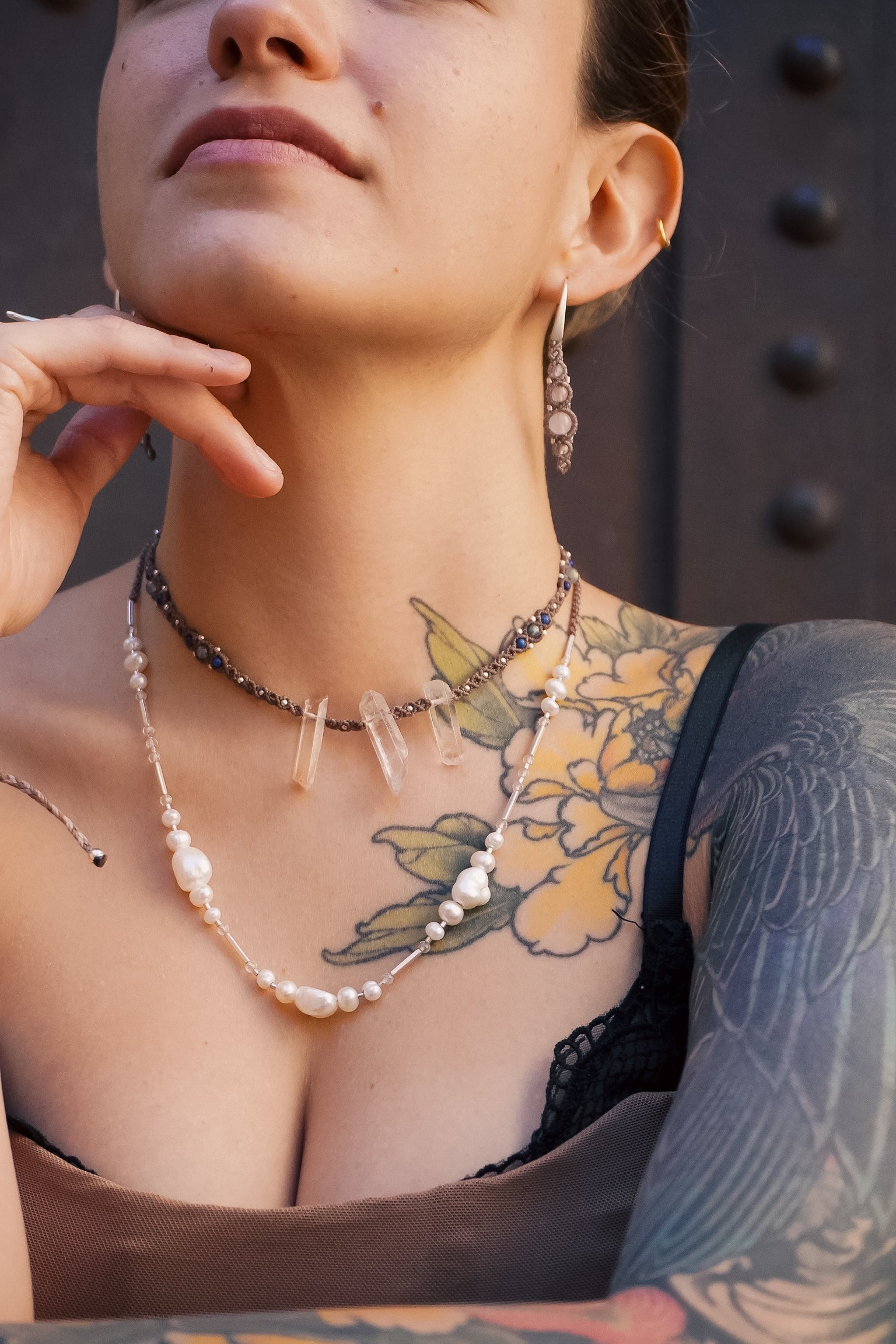 Collar con perlas y cuarzo cristal