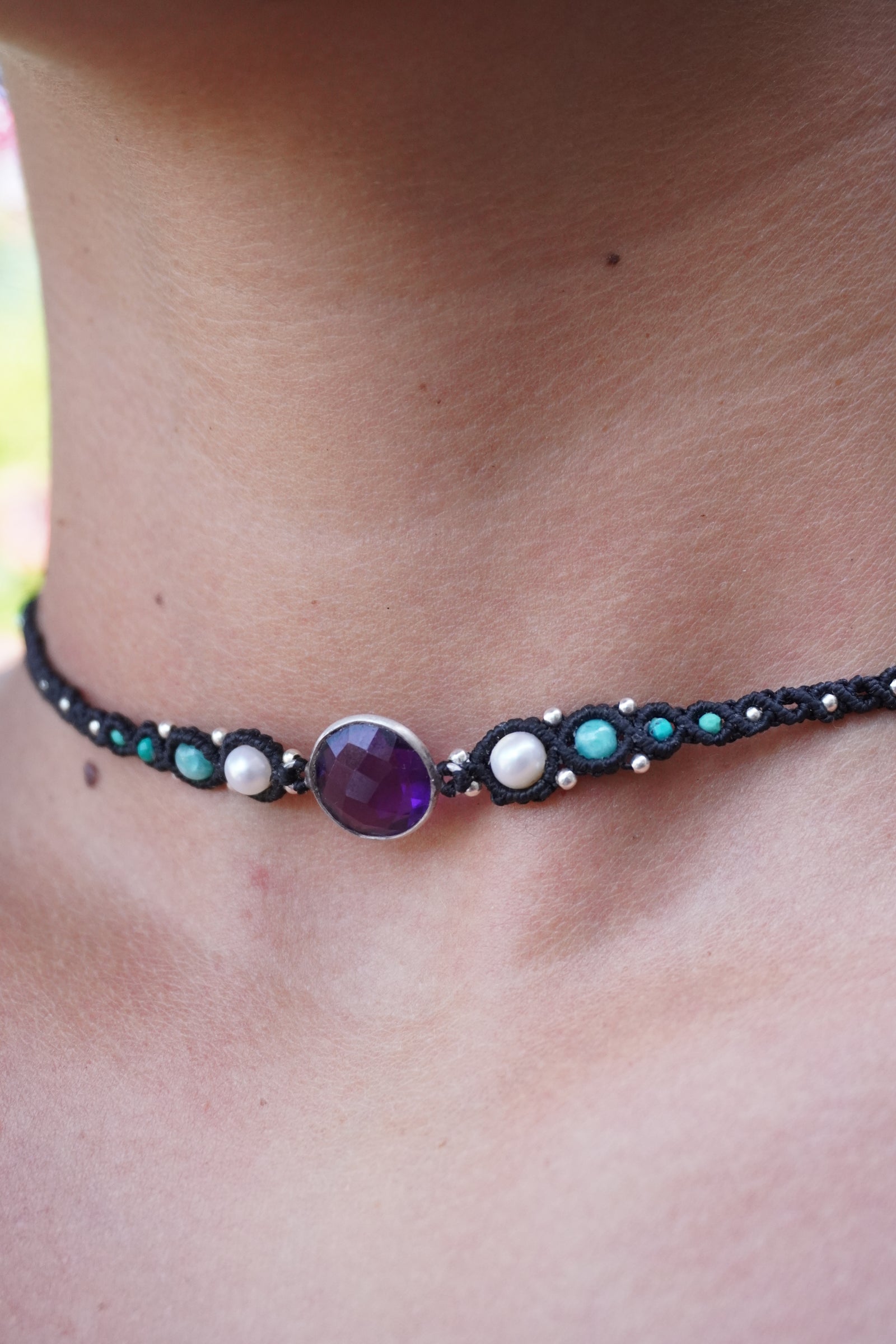 Choker de Amatista, Perlas, Amazonita y Turquesa