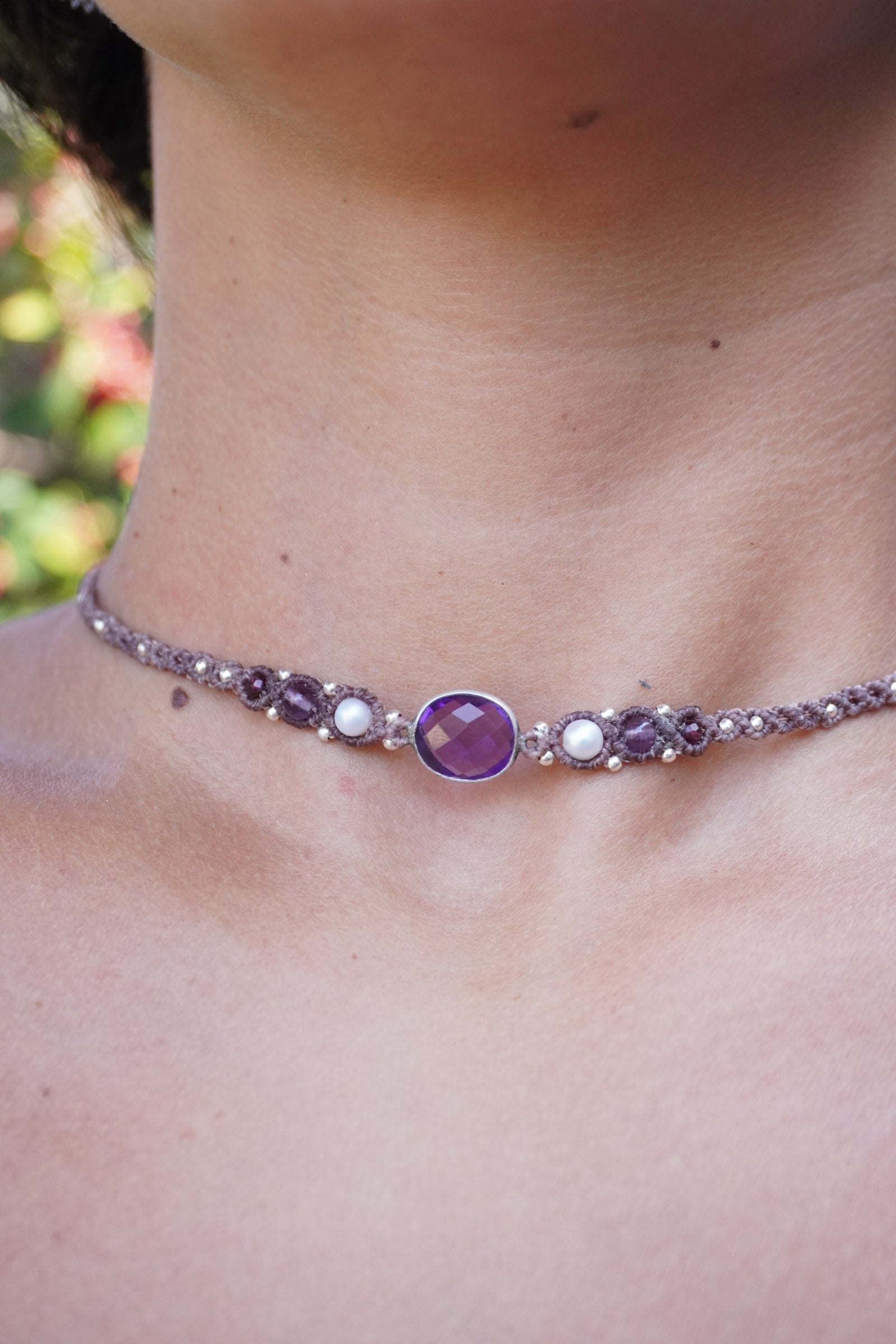 Choker de Amatista, Perlas y Granate