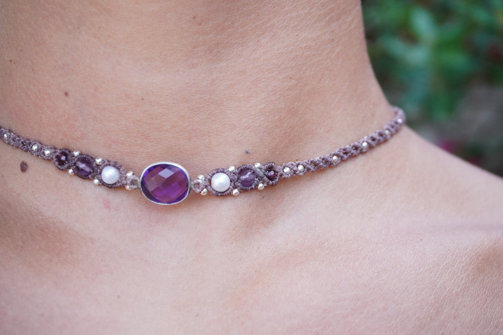 Choker de Amatista, Perlas y Granate