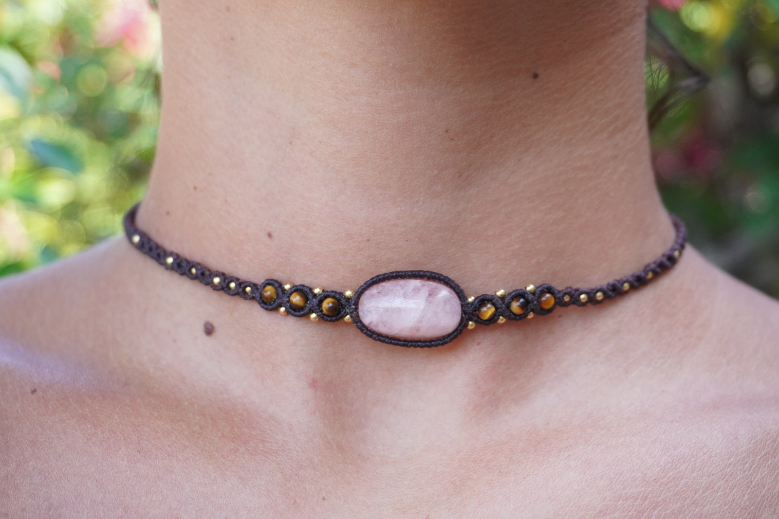 Choker de Rodonita, Ojo de tigre y Amatista