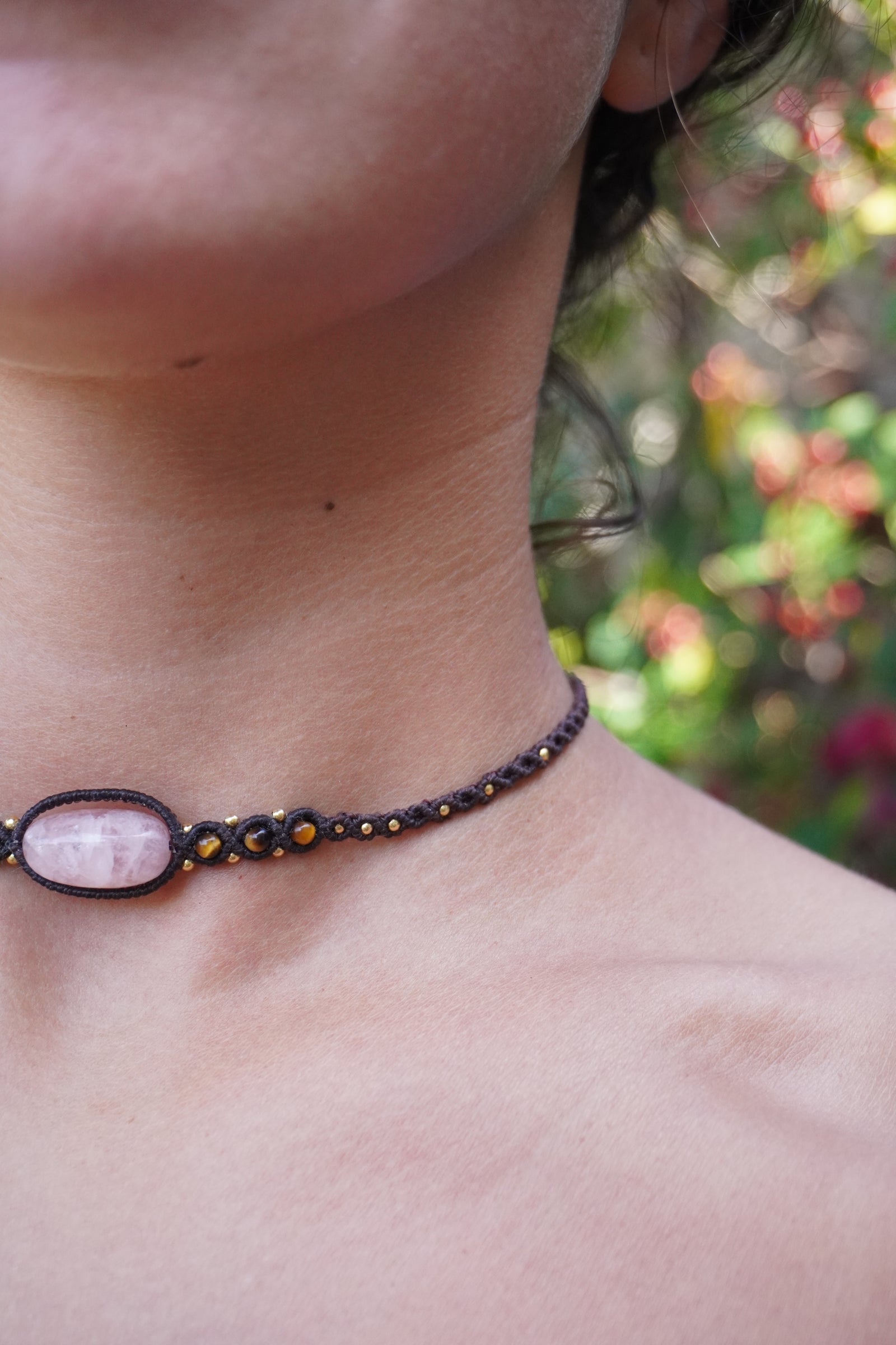 Choker de Rodonita, Ojo de tigre y Amatista