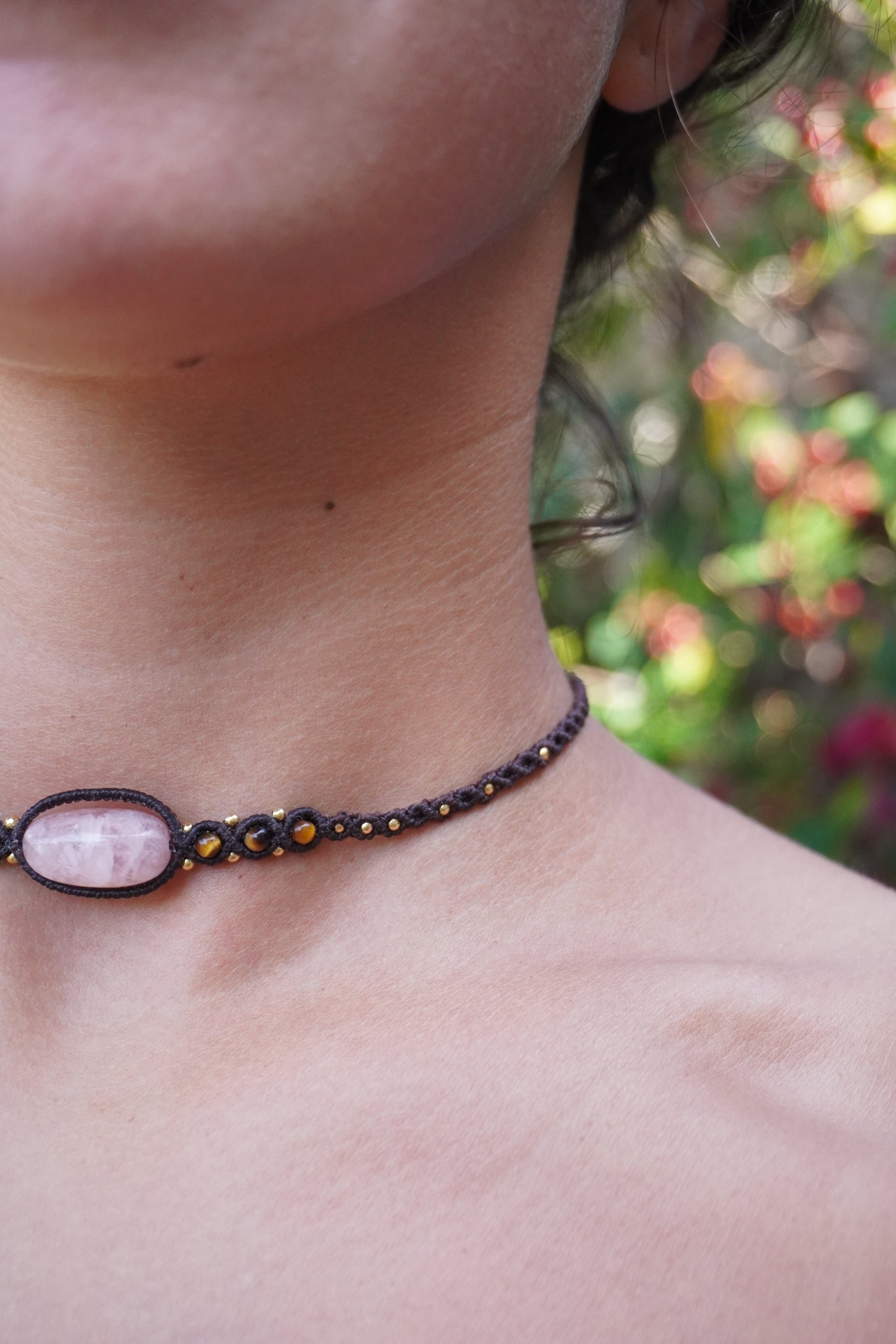 Choker de Rodonita, Ojo de tigre y Amatista
