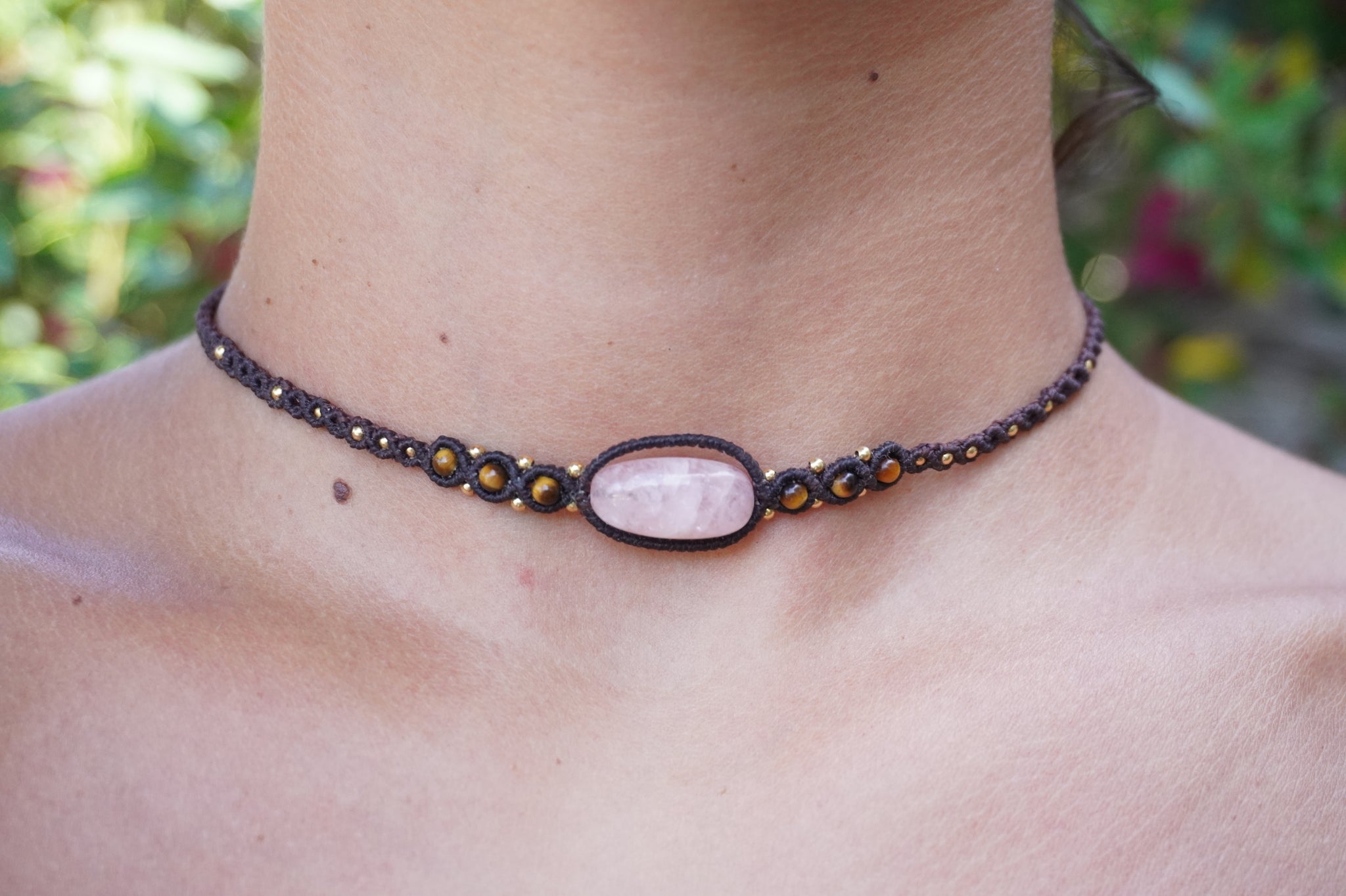 Choker de Rodonita, Ojo de tigre y Amatista