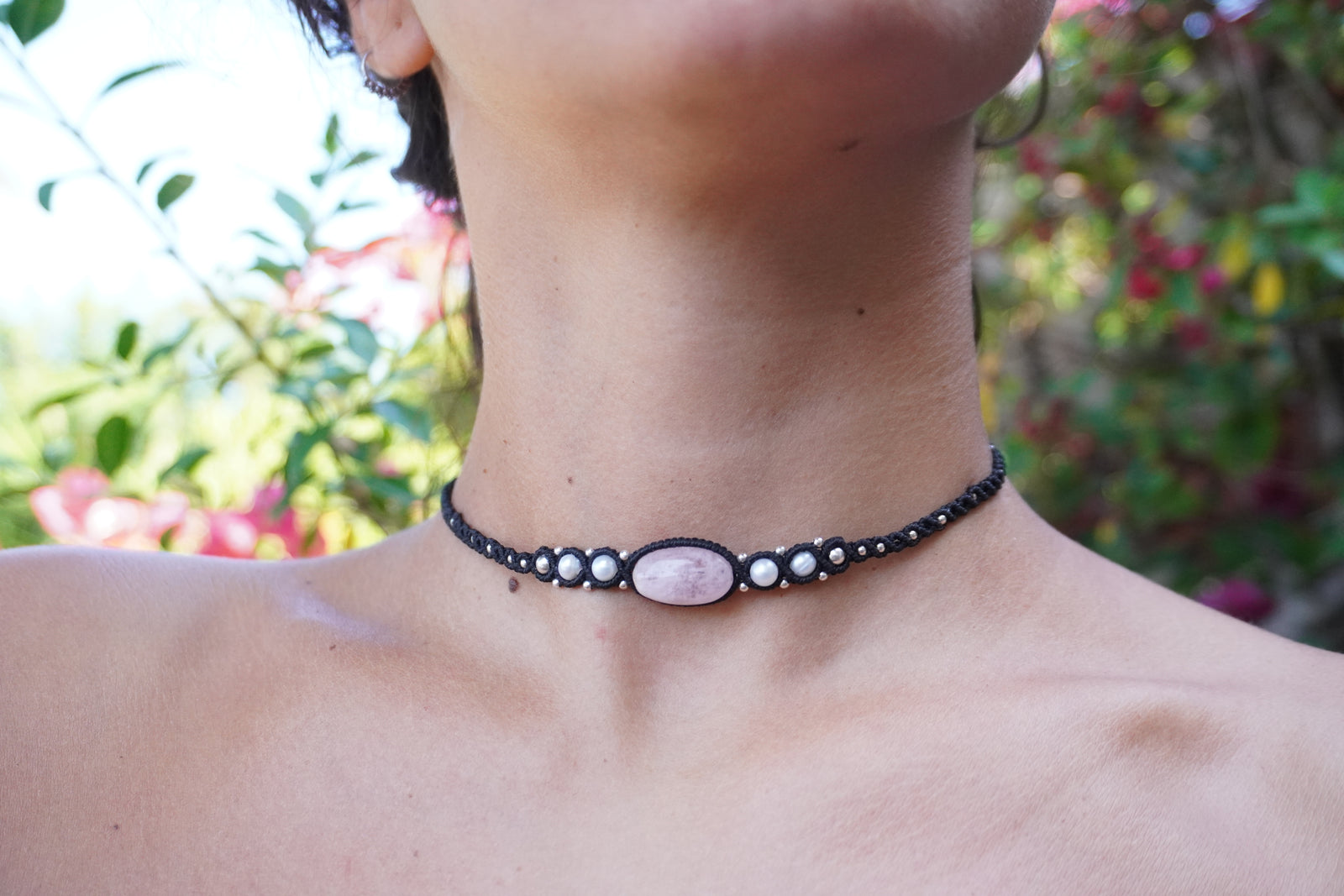 Choker de Rodonita, Perlas y Amatista