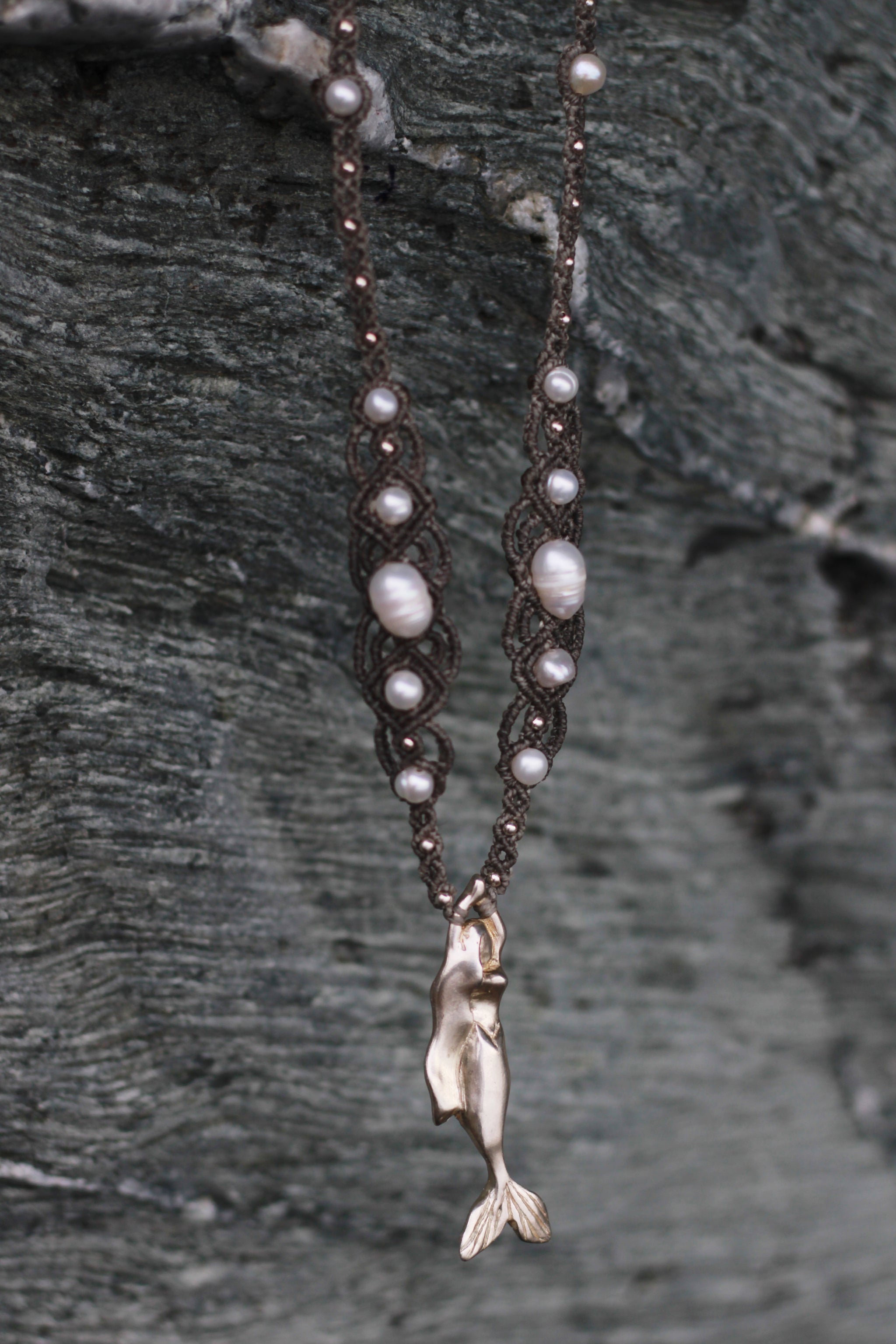Collar Sirena de plata con Perlas y Piedra Luna Arcoiris