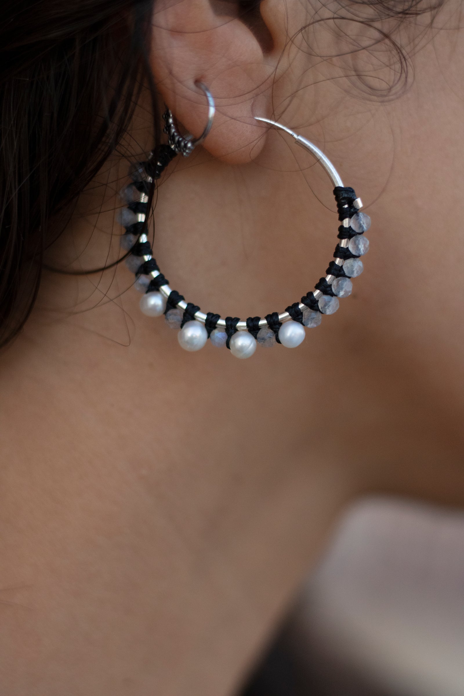 Aros de plata con Perla y Labradorita