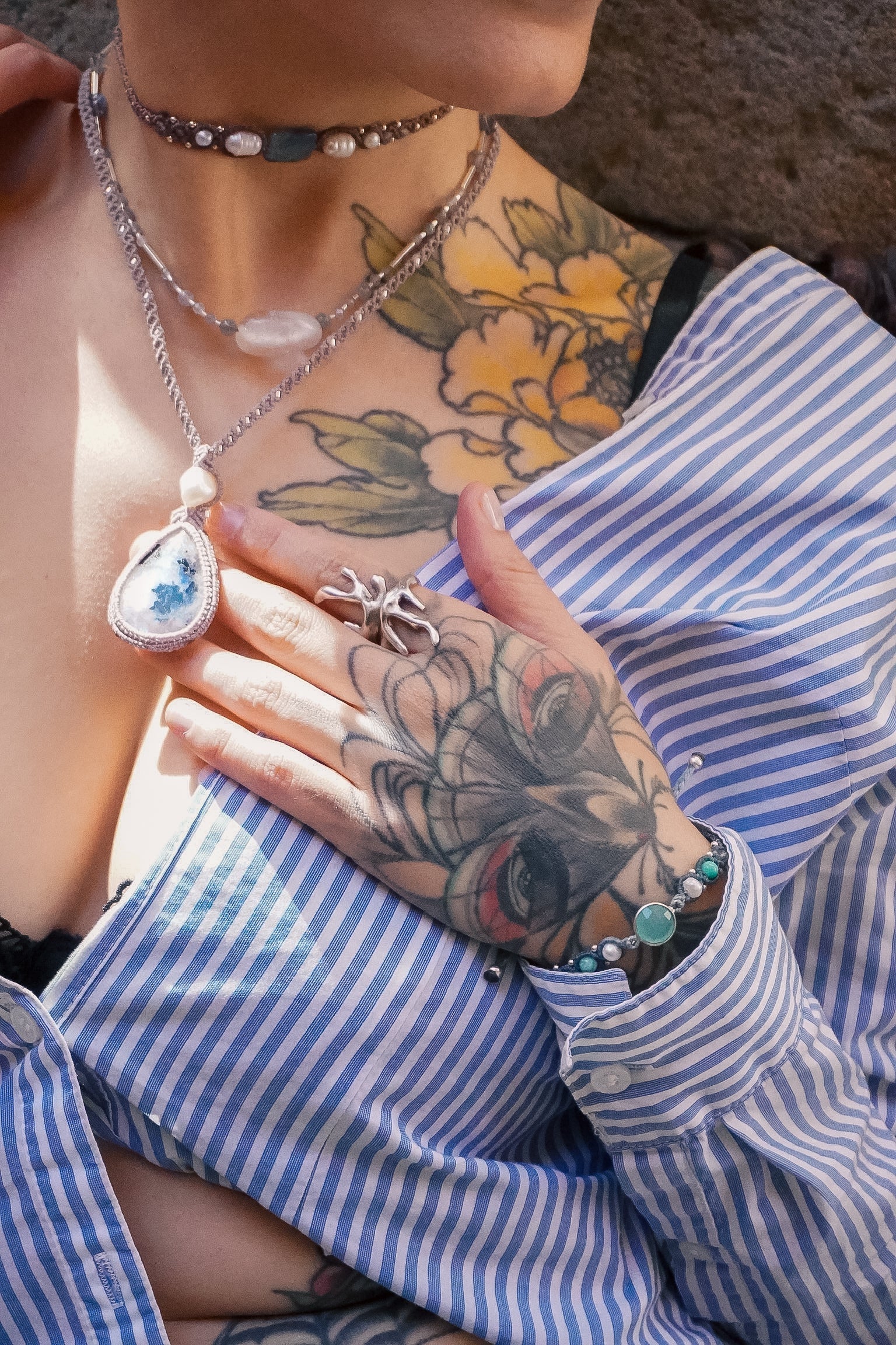 Collar Piedra Luna Arcoíris, Perla, Amatista y Labradorita