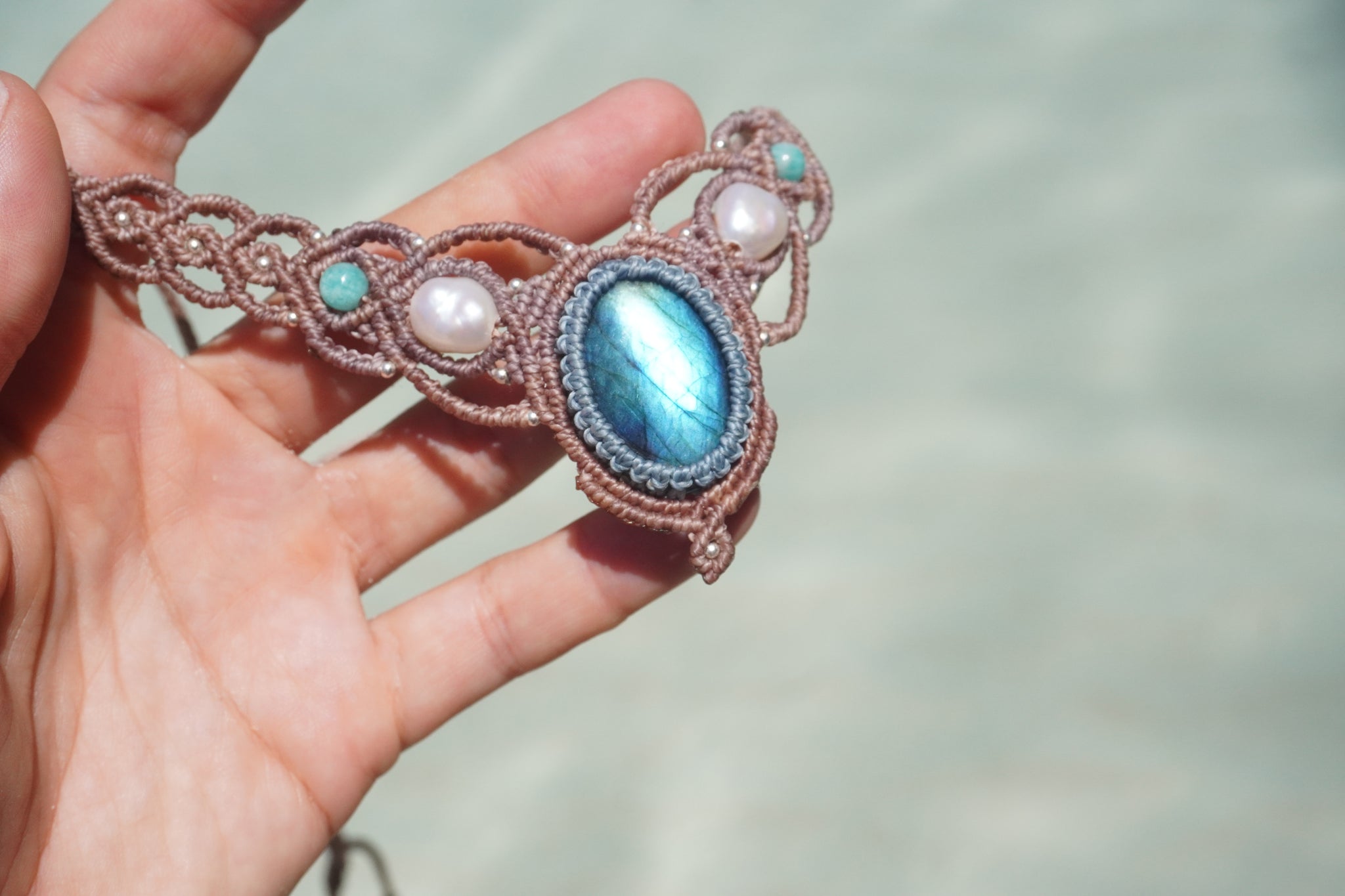 Gargantilla de Labradorita, Perlas y Amazonita