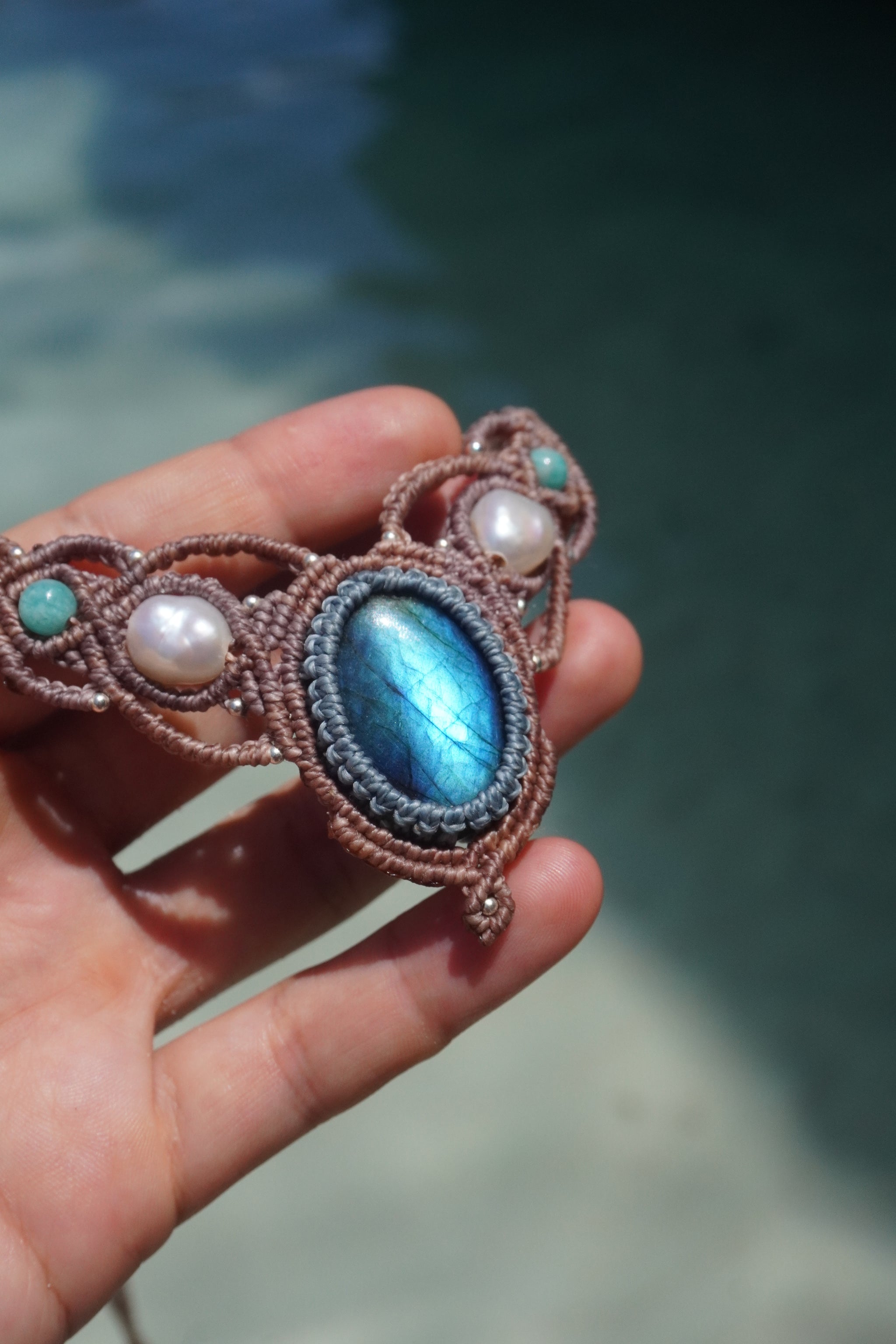 Gargantilla de Labradorita, Perlas y Amazonita