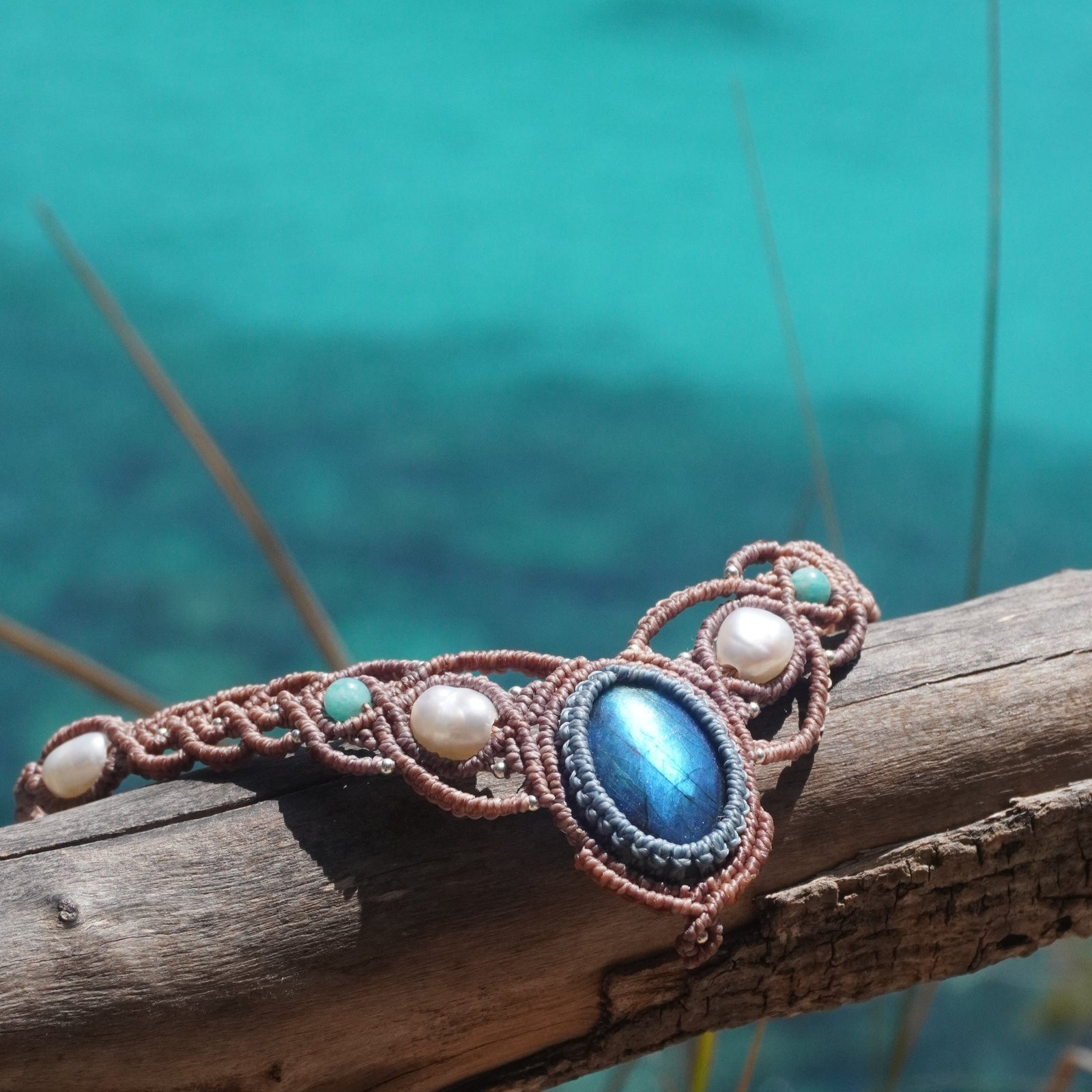 Gargantilla de Labradorita, Perlas y Amazonita
