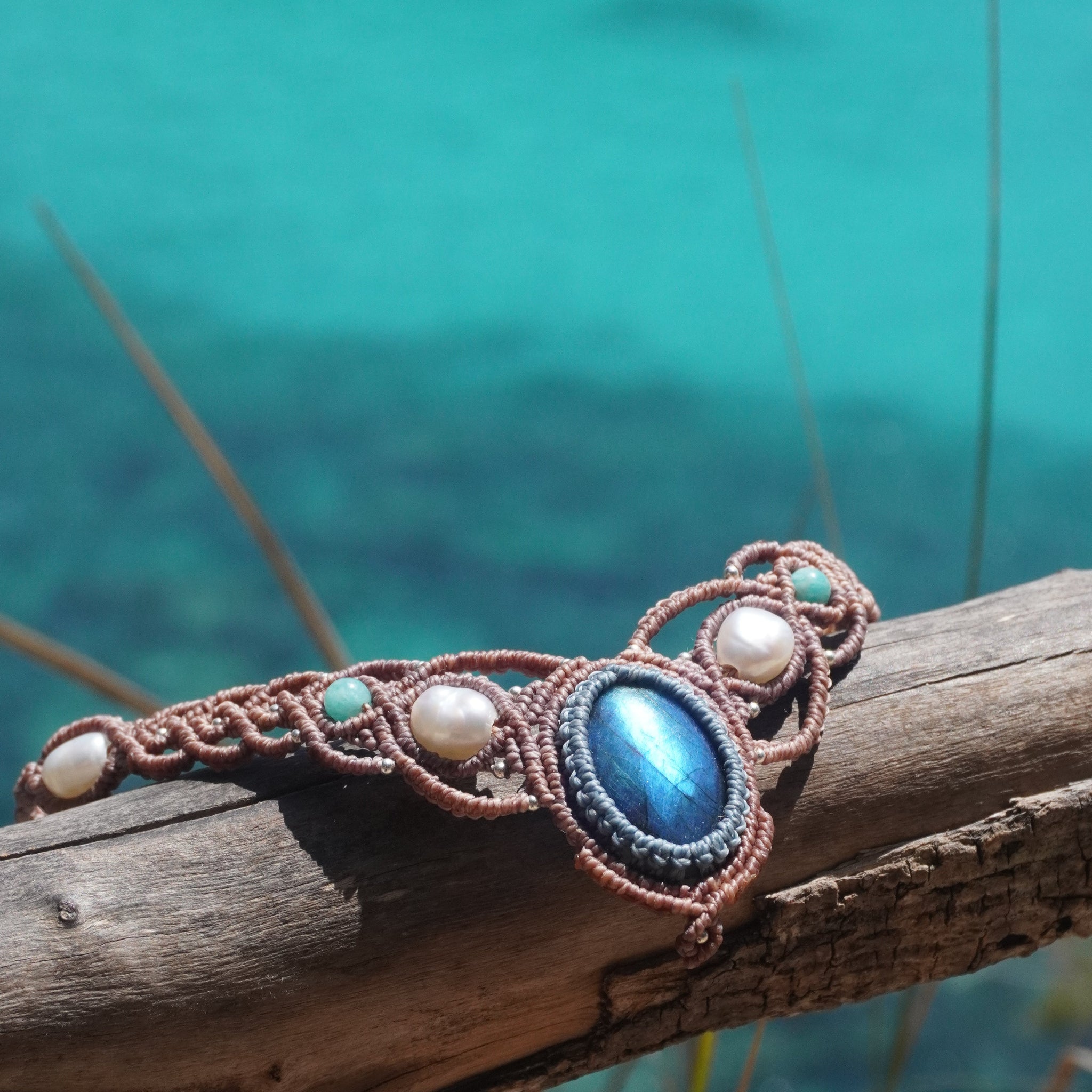 Gargantilla de Labradorita, Perlas y Amazonita