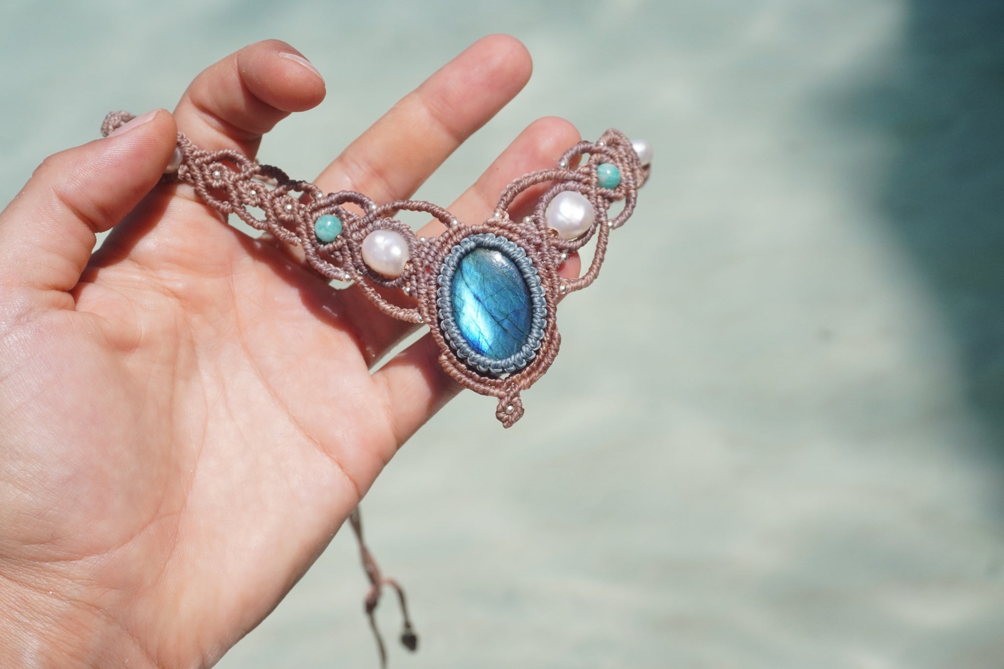 Gargantilla de Labradorita, Perlas y Amazonita