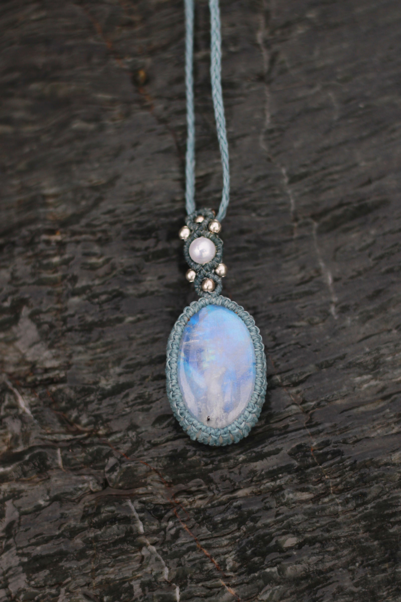 Collar de Piedra Luna Arcoiris, Perlas y Aguamarina