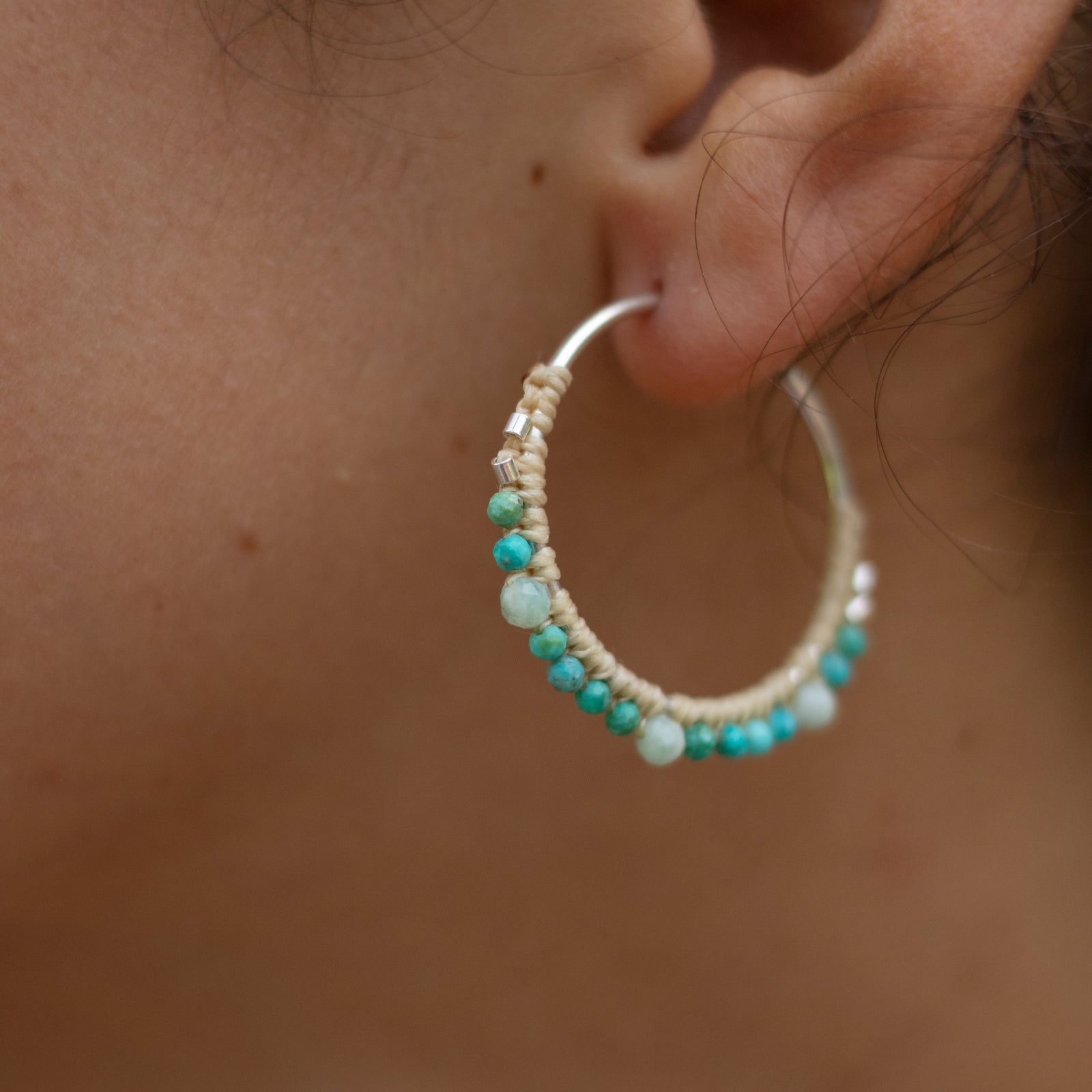 Aros de plata con Amazonita y Turquesa