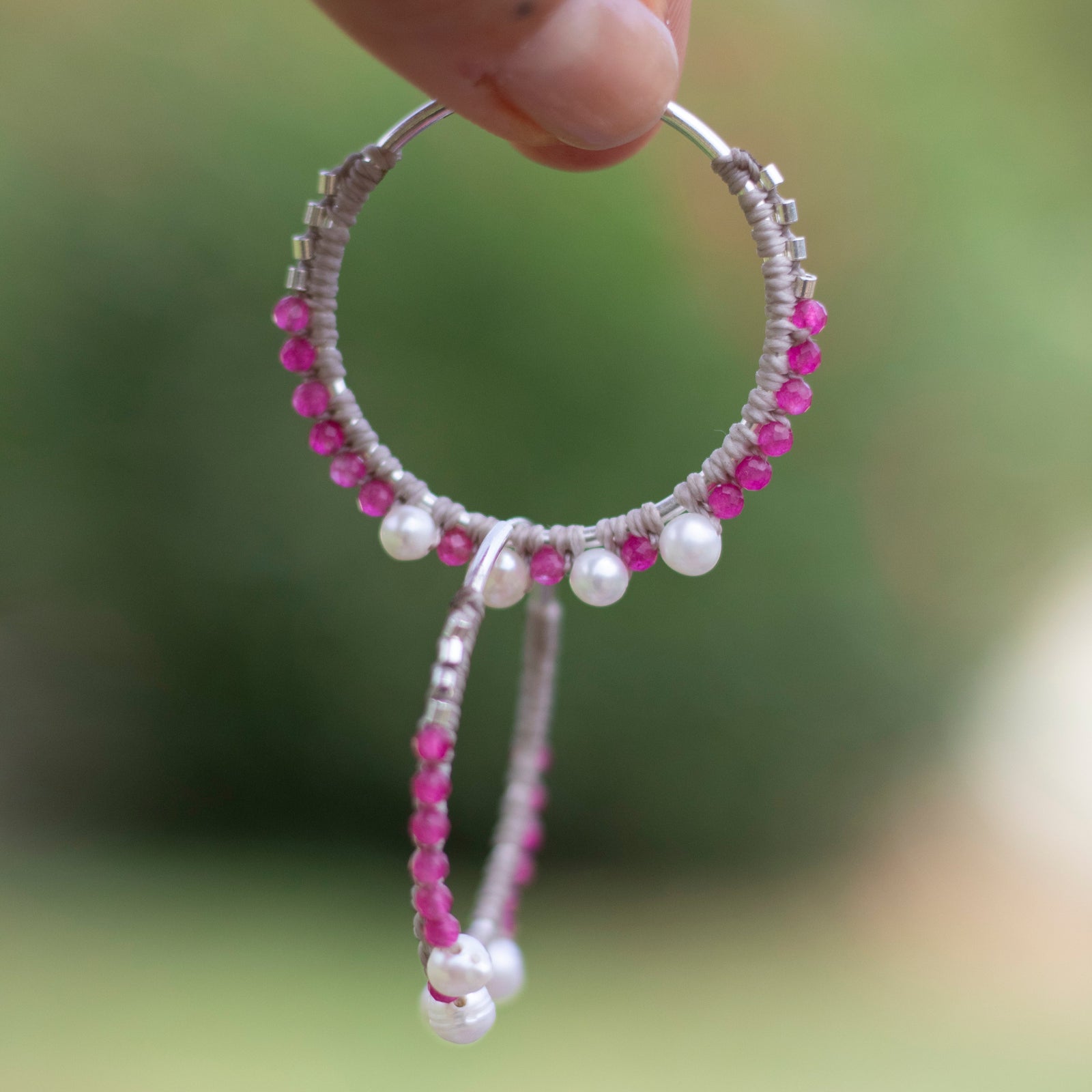 Aros de plata con Perlas y Rubí
