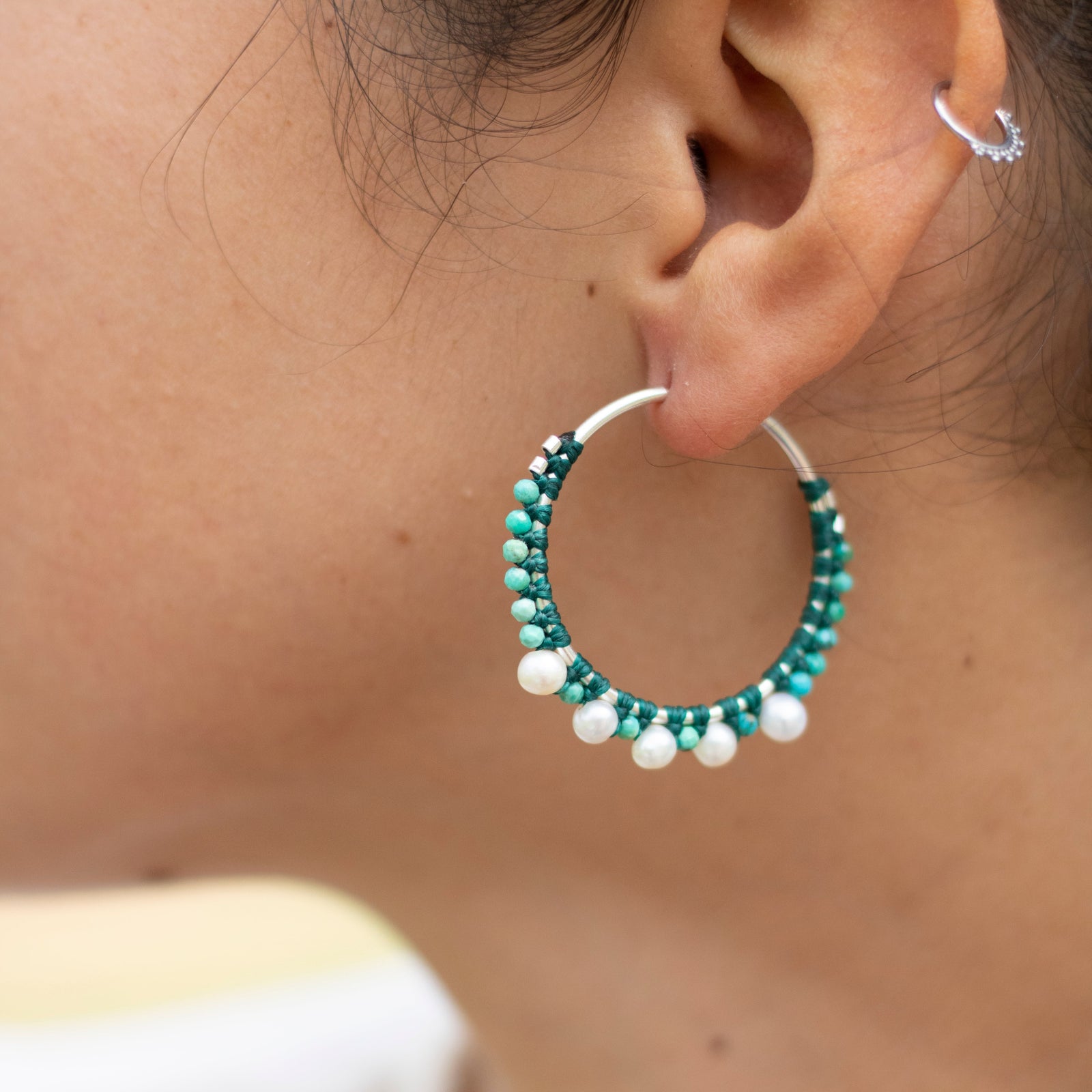 Aros de plata con Perla y Turquesa