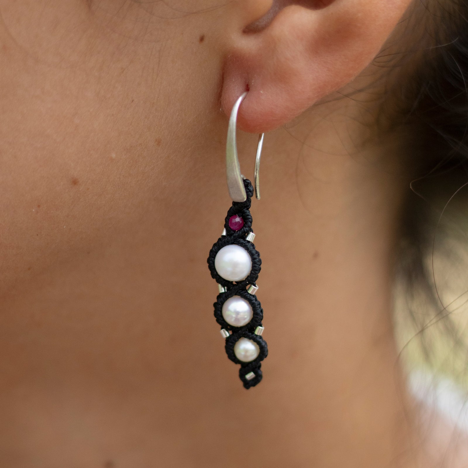Pendientes de plata con Perlas y Rubí