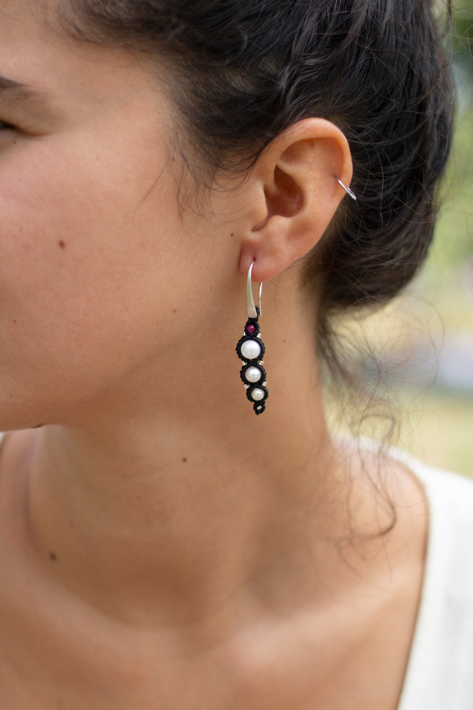 Pendientes de plata con Perlas y Rubí