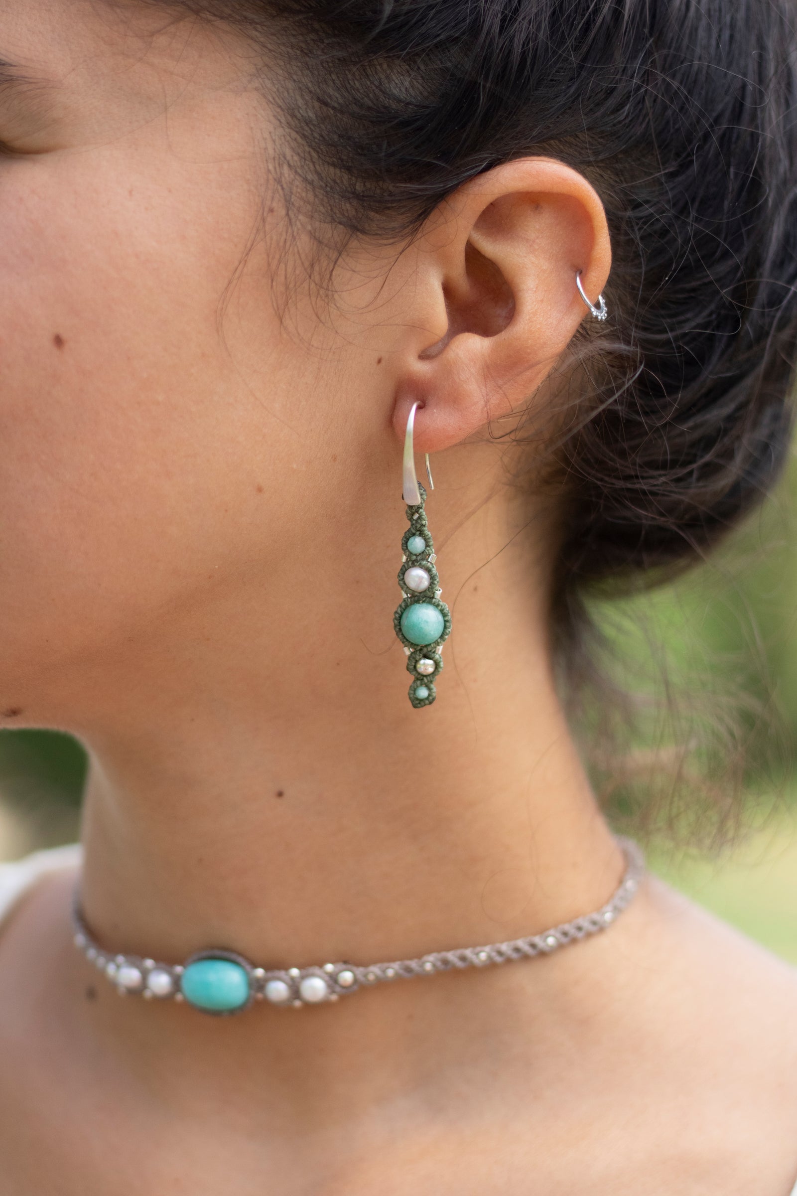 Pendientes de plata con Perlas y Amazonita