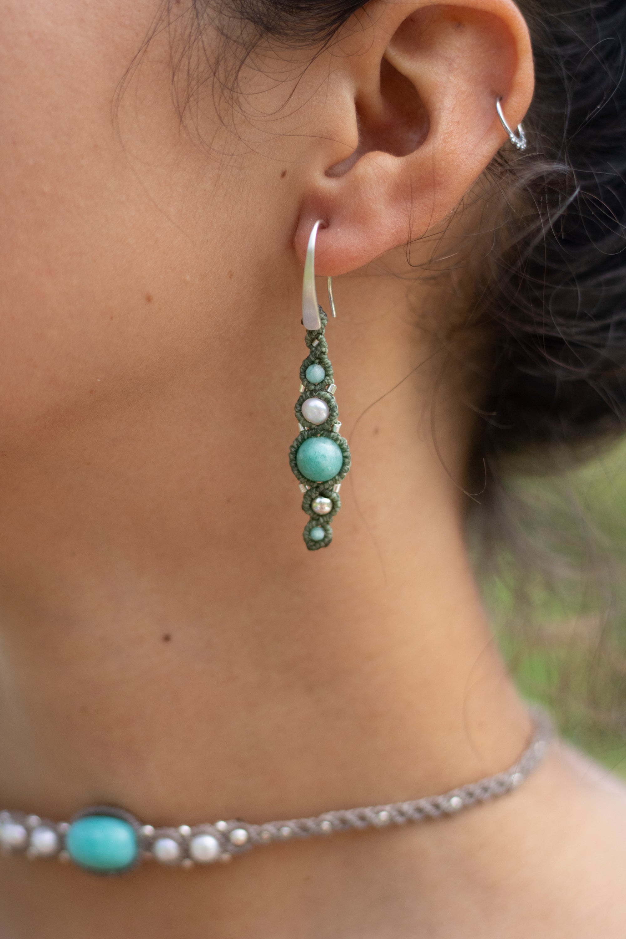 Pendientes de plata con Perlas y Amazonita