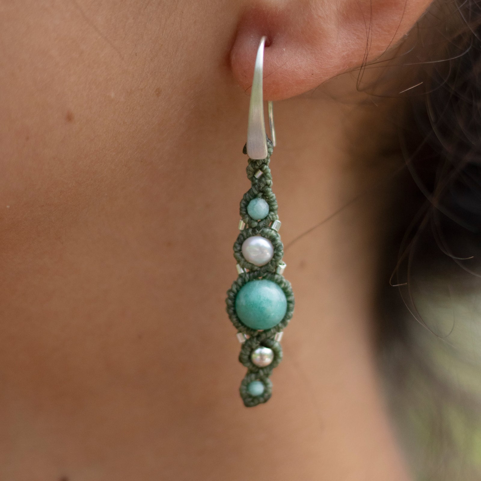 Pendientes de plata con Perlas y Amazonita