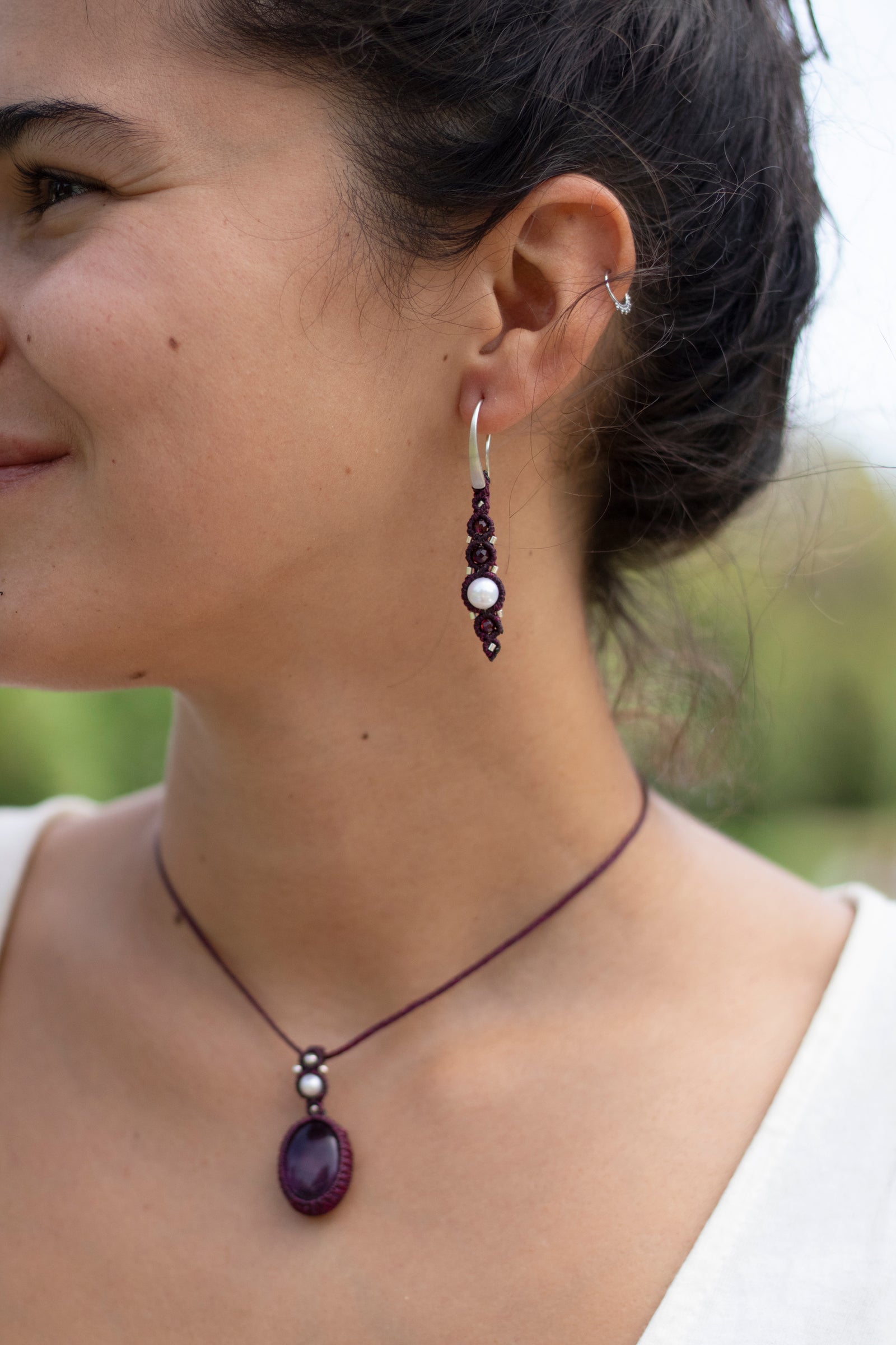 Pendientes de plata con Perlas y Granate