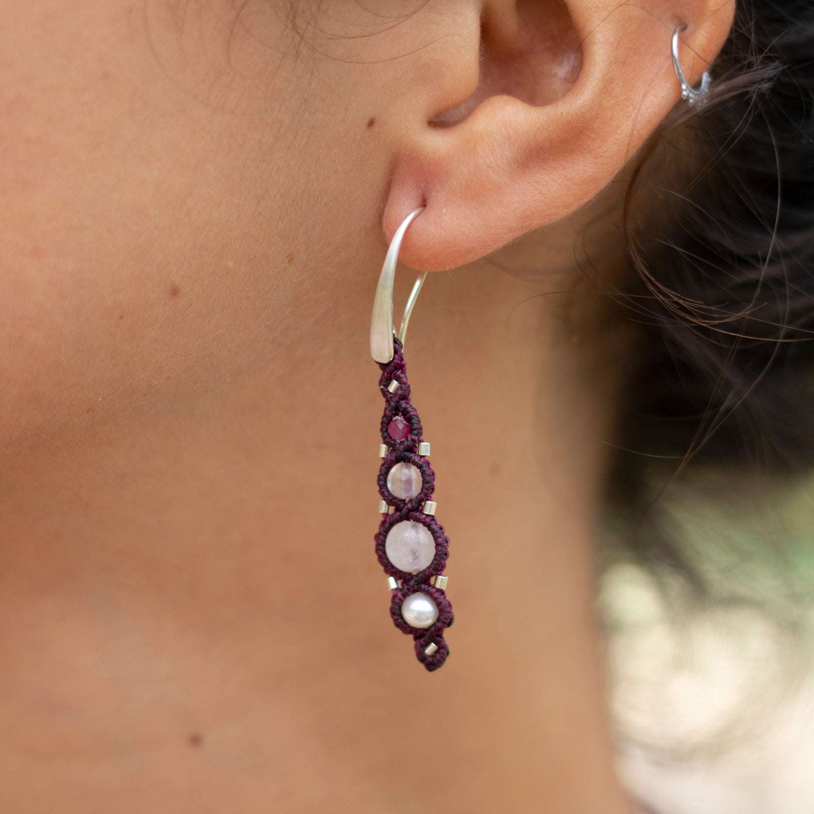 Pendientes de plata con Perlas, Caurzo Rosa y Rubí