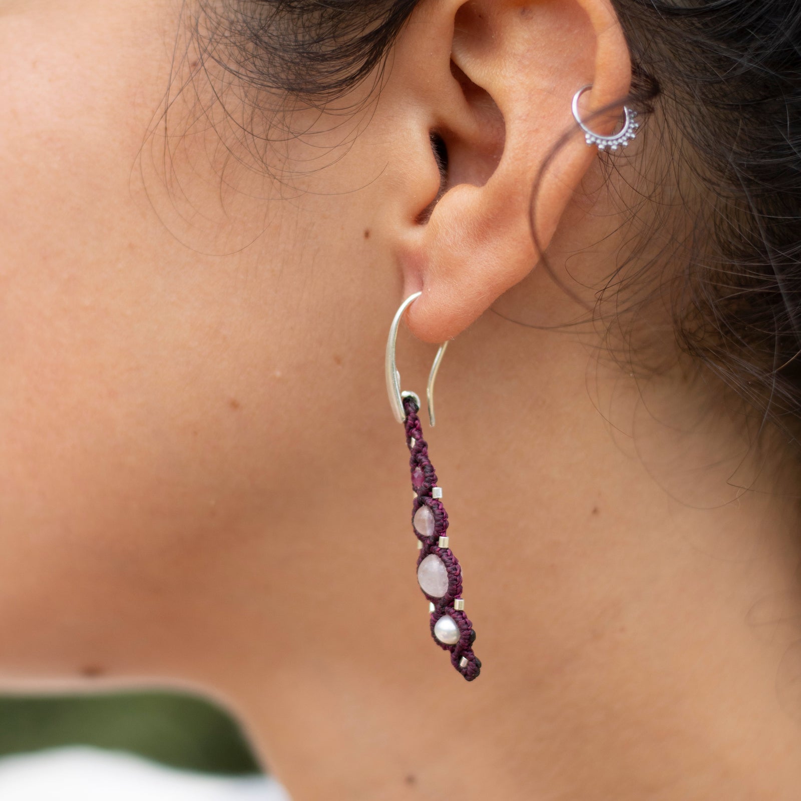 Pendientes de plata con Perlas, Caurzo Rosa y Rubí