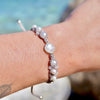 Pulsera de Piedra Luna Arcoiris, Perlas y Cuarzo Cristal
