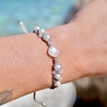 Pulsera de Piedra Luna Arcoiris, Perlas y Cuarzo Cristal