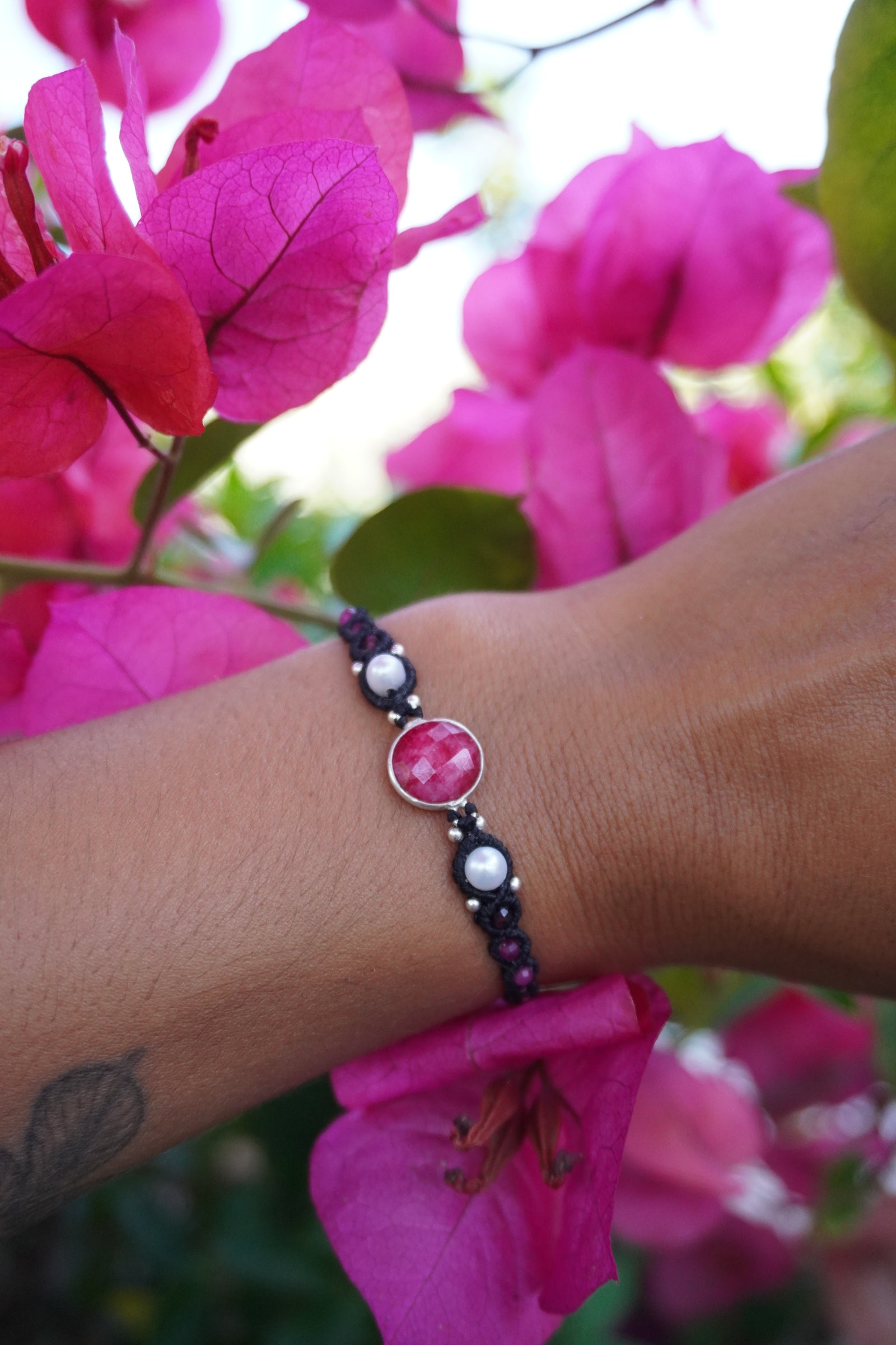 Pulsera de Rubí, Perlas y Granate