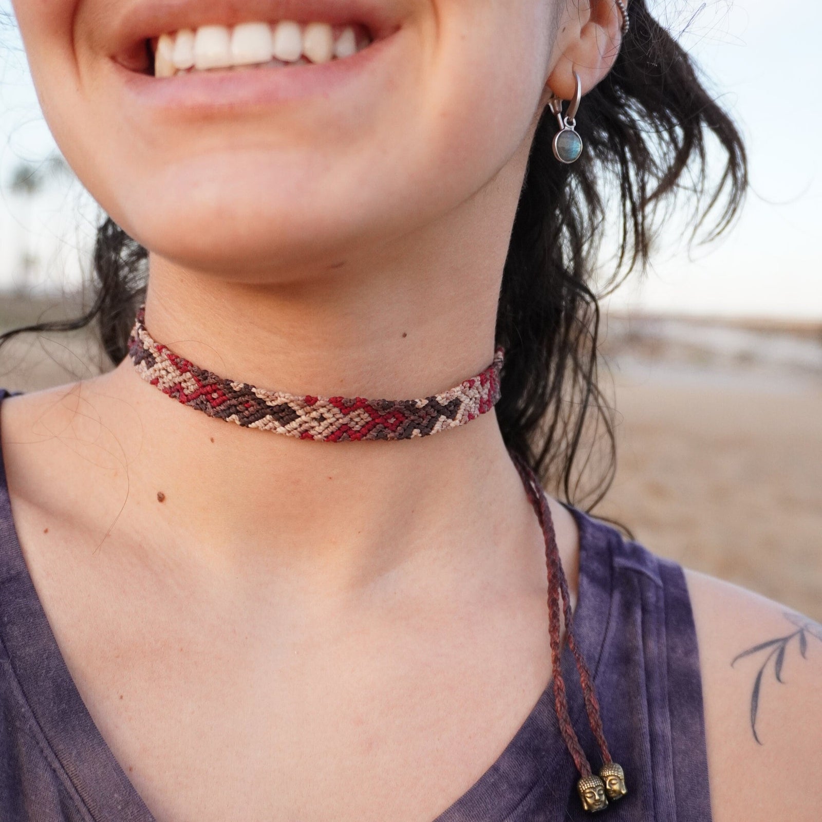 Chocker de macramé con Caurzo Rosa y Amatista