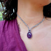Collar de Amatista y granate con plata en micromacramé