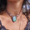 Gargantilla de Aballone, en micromacramé con plata