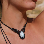 Gargantilla de Piedra Luna Arcoiris, plata Labradorita y Amatista